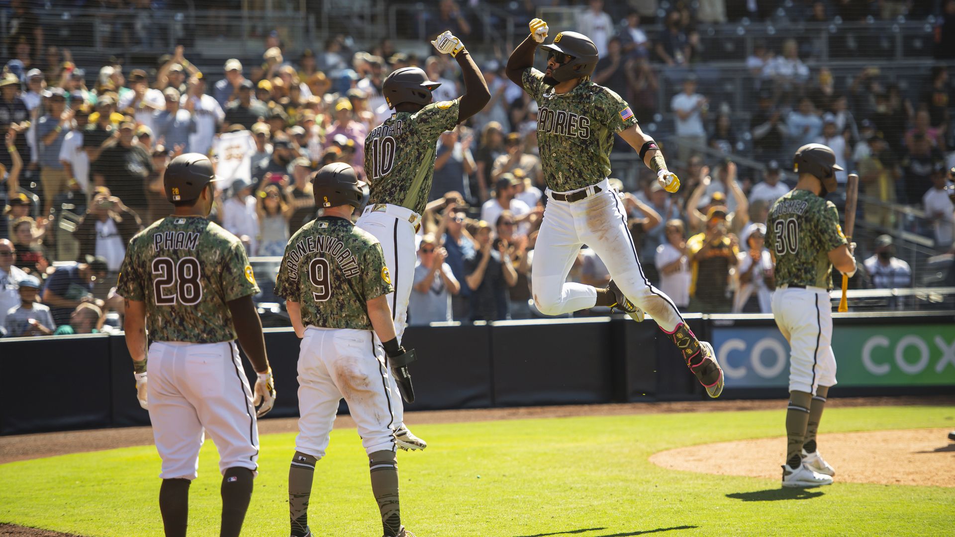 Padres celebrating