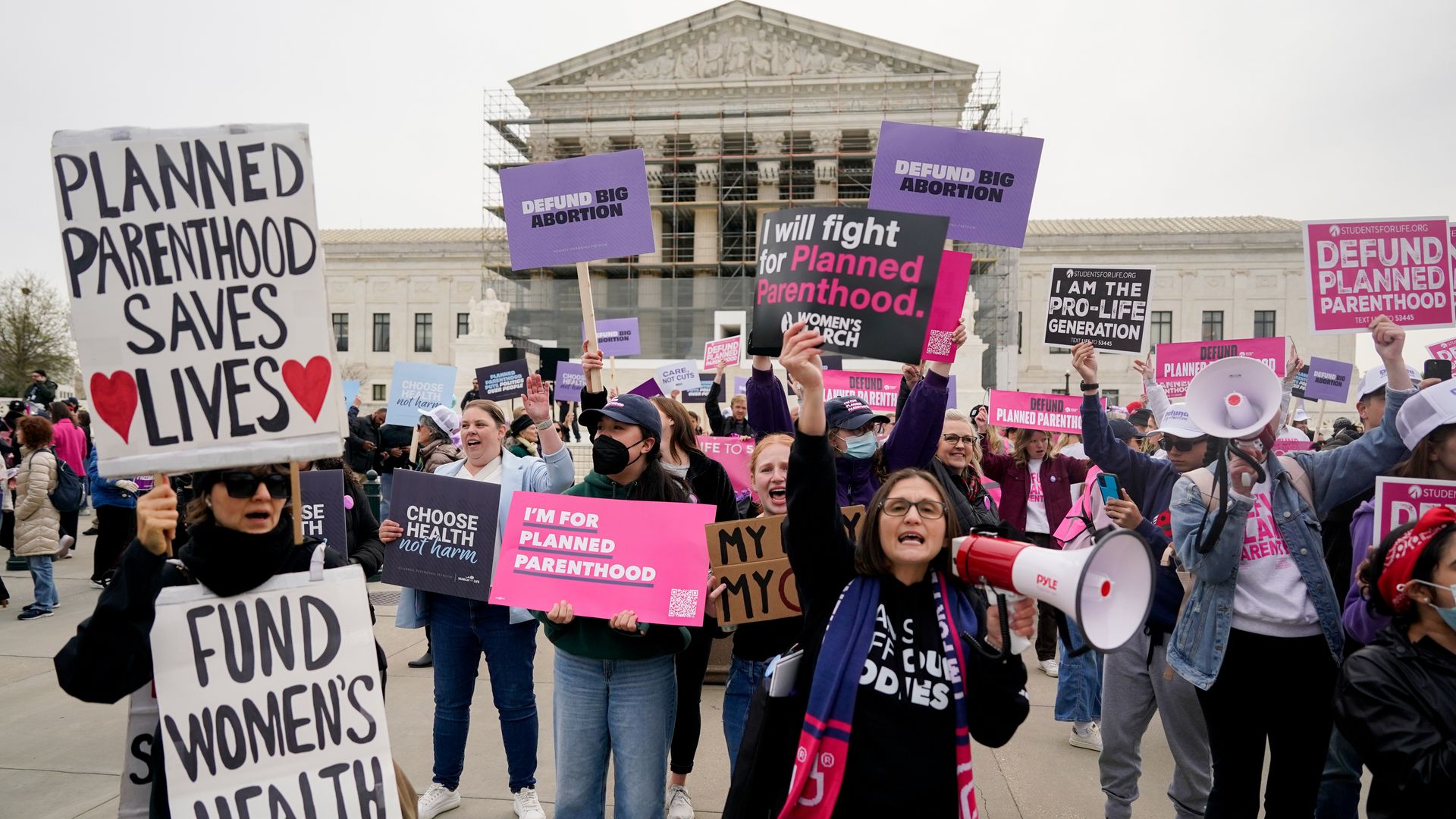 Demonstrators outside the US Supreme Court in Washington, DC, US, on Wednesday, April 2, 2025. Photo: Al Drago/Bloomberg via Getty Images