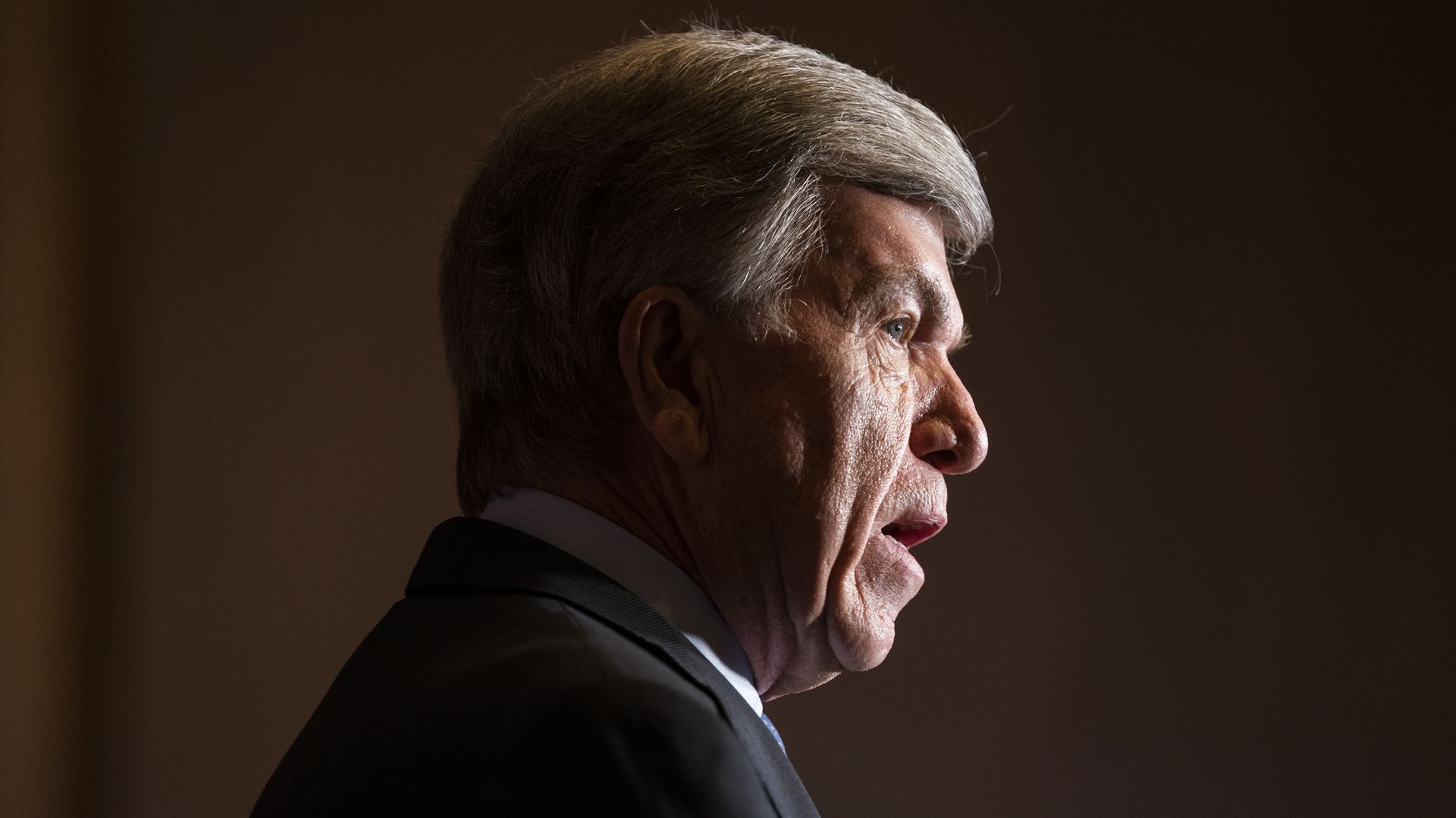 Sen. Roy Blunt is seen speaking during a news conference.