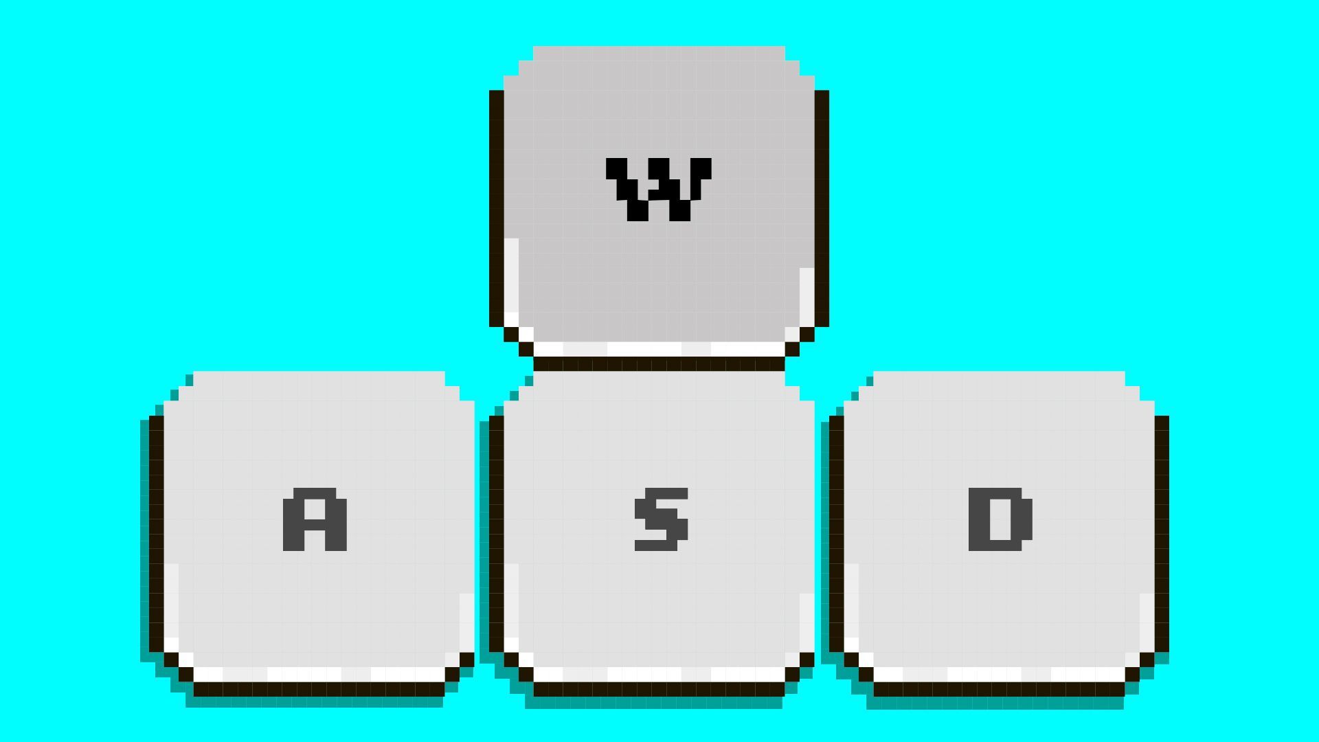 Illustration of the WASD keys on a keyboard being pressed.