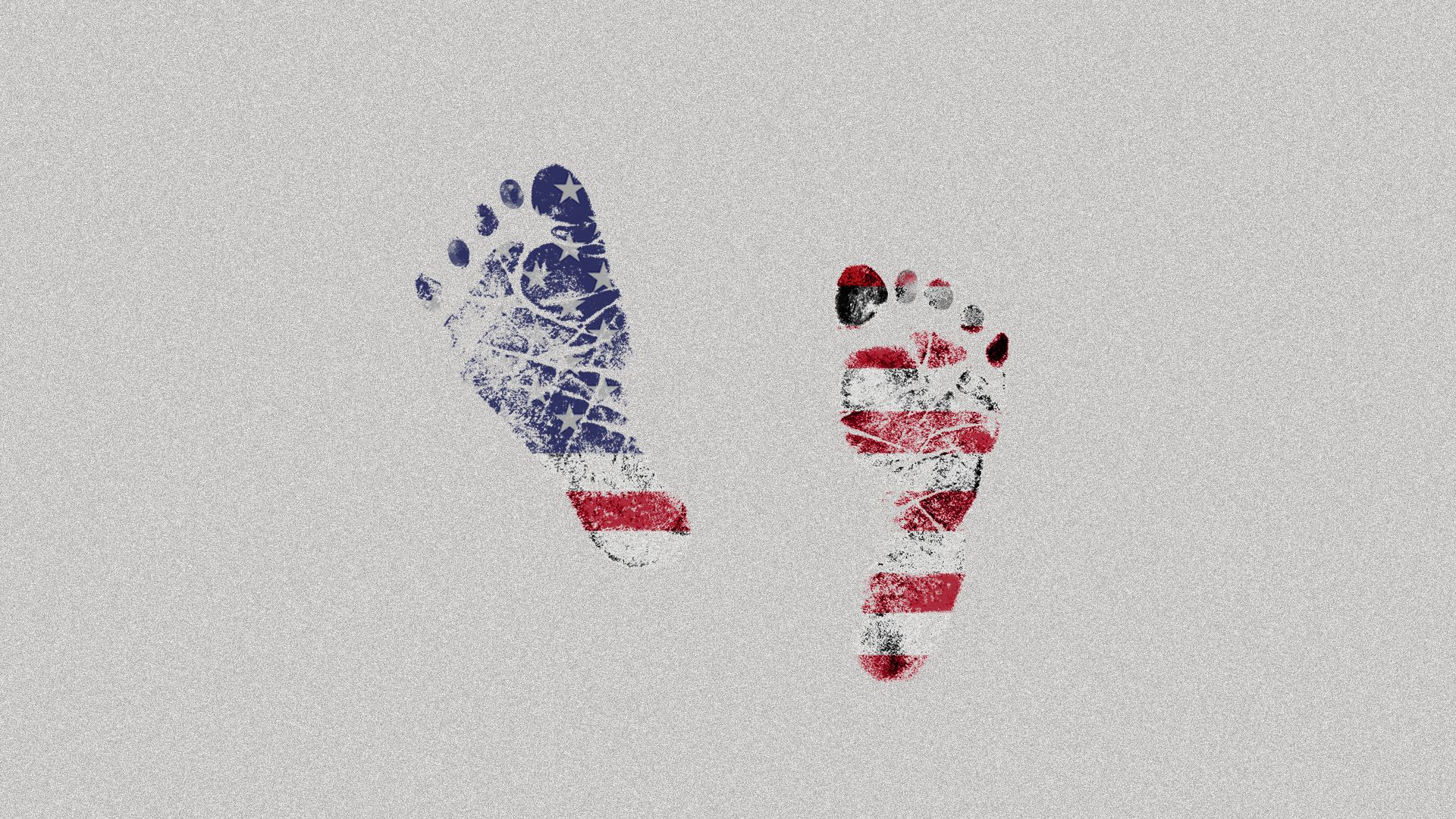 Illustration of a baby's footprints in American flag ink