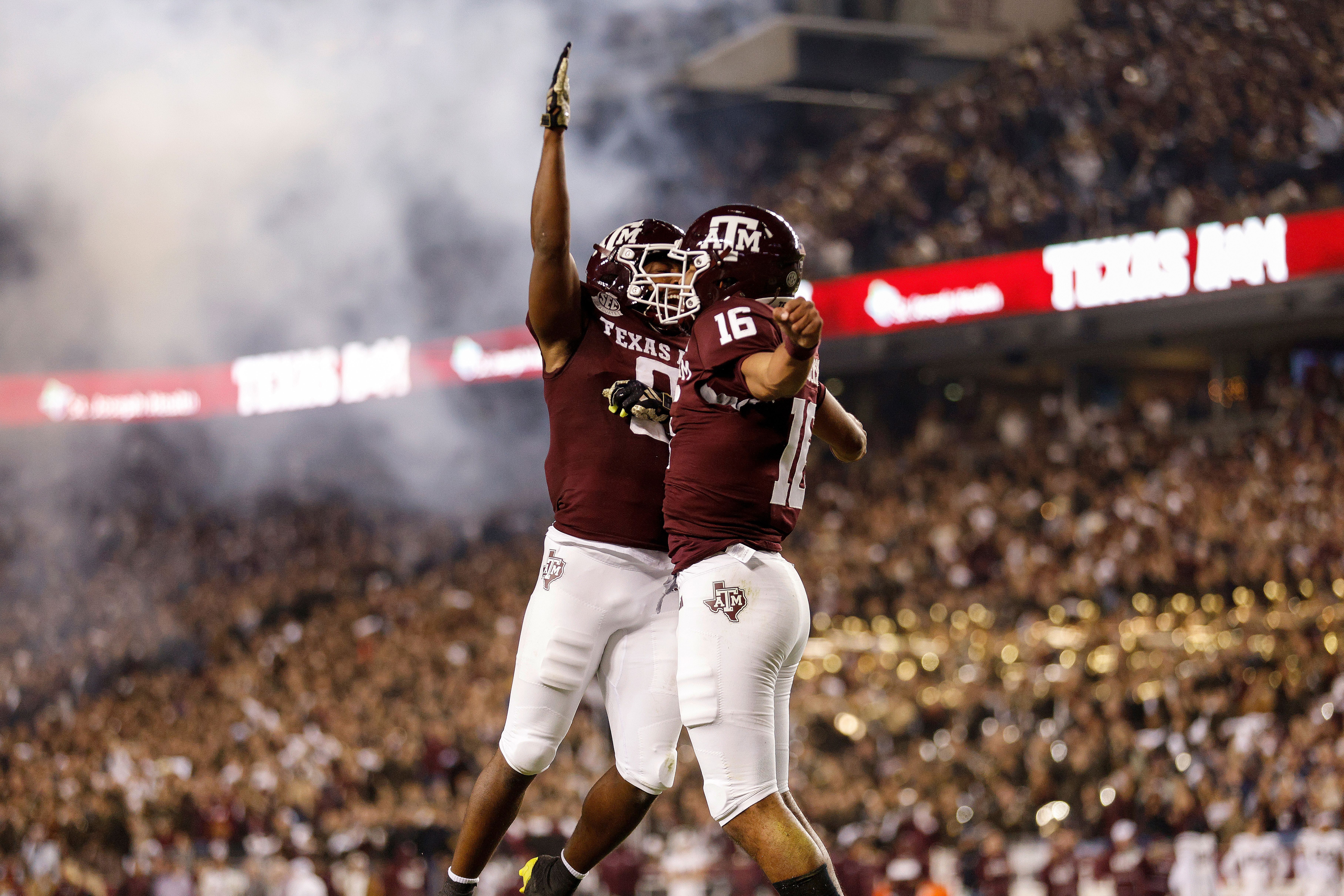 Texas A&M players celebrating.