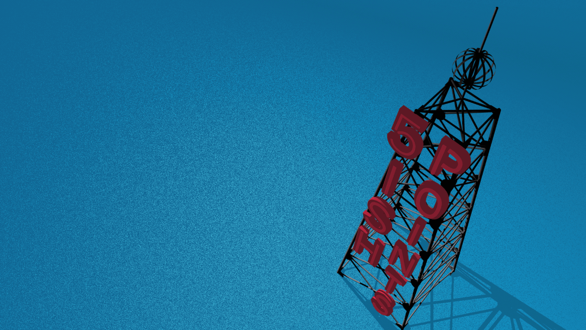 Illustration of a neon sign on a metal tower reading 5ish Points.