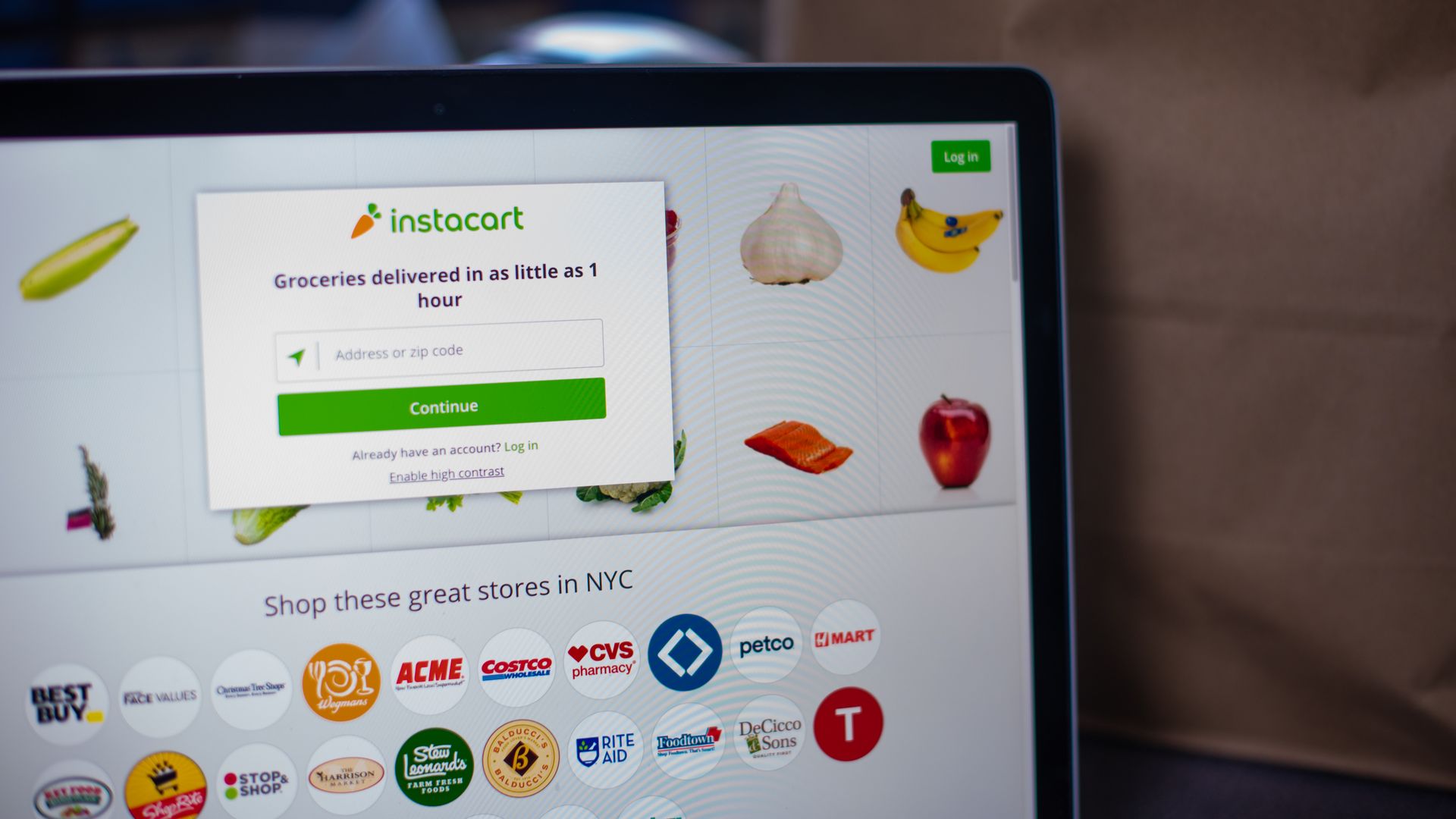 A photo of a laptop screen displaying an Instacart webpage.