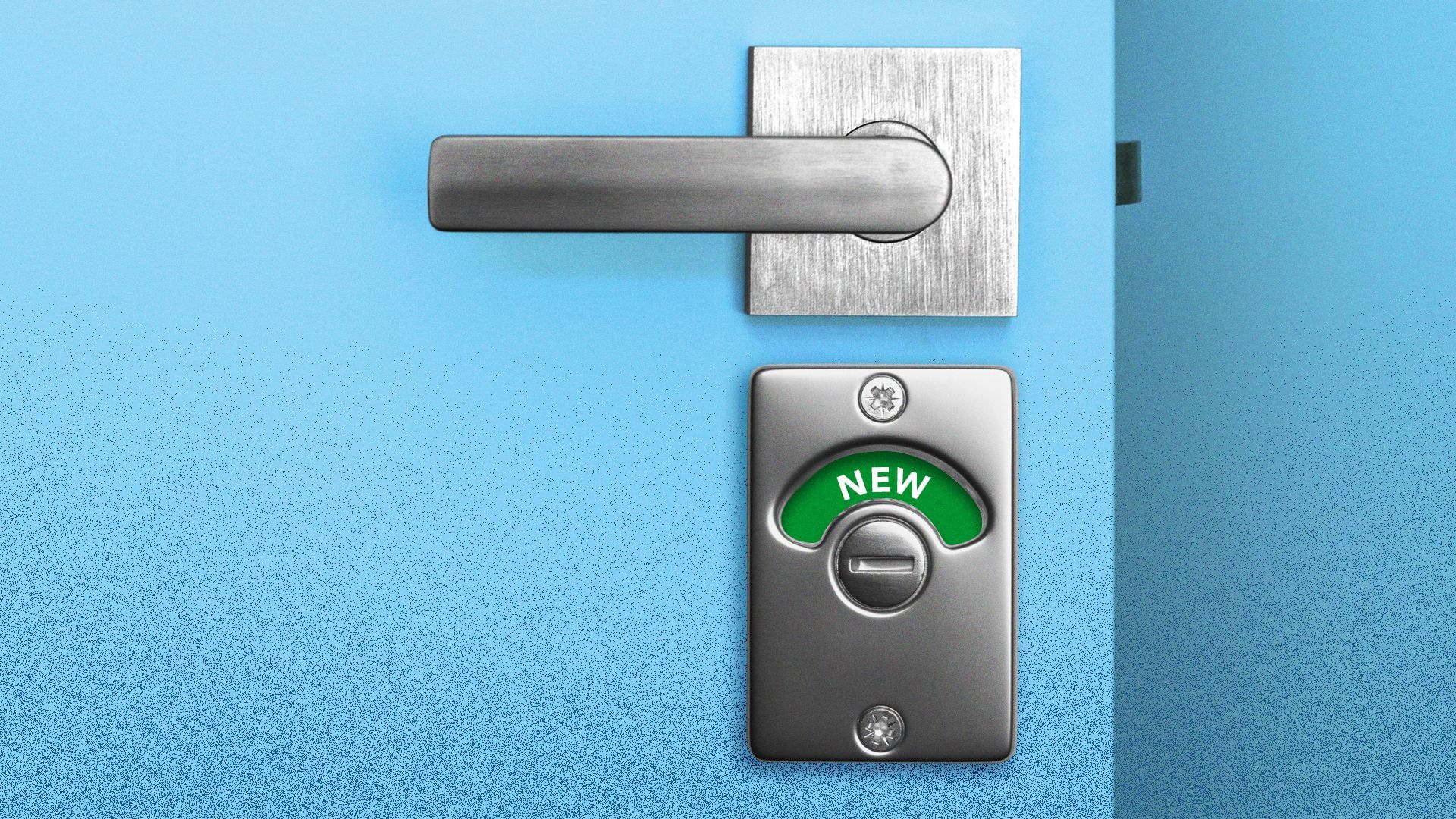 Illustration of a public restroom lock, but "occupied" is replaced with "new." 