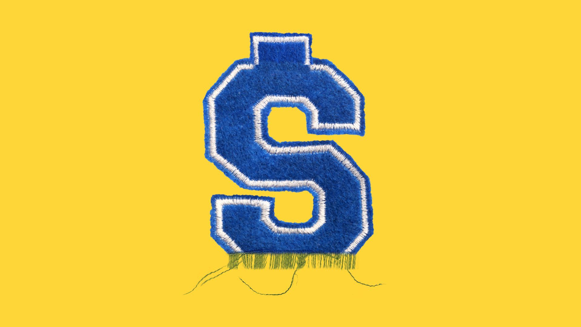 Illustration of a varsity letter dollar sign unraveling.