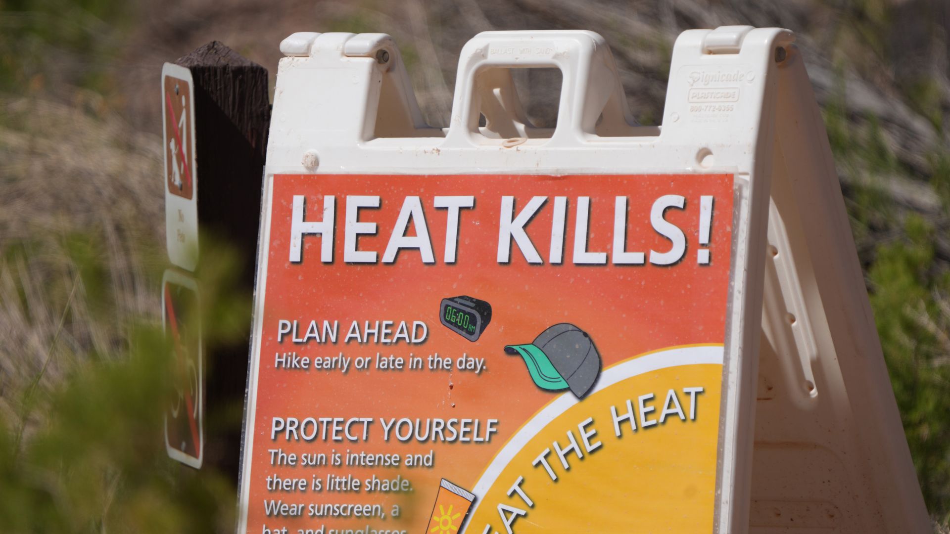 A "Heat Kills" sign at Capitol Reef National Park outside of Torrey, Utah.