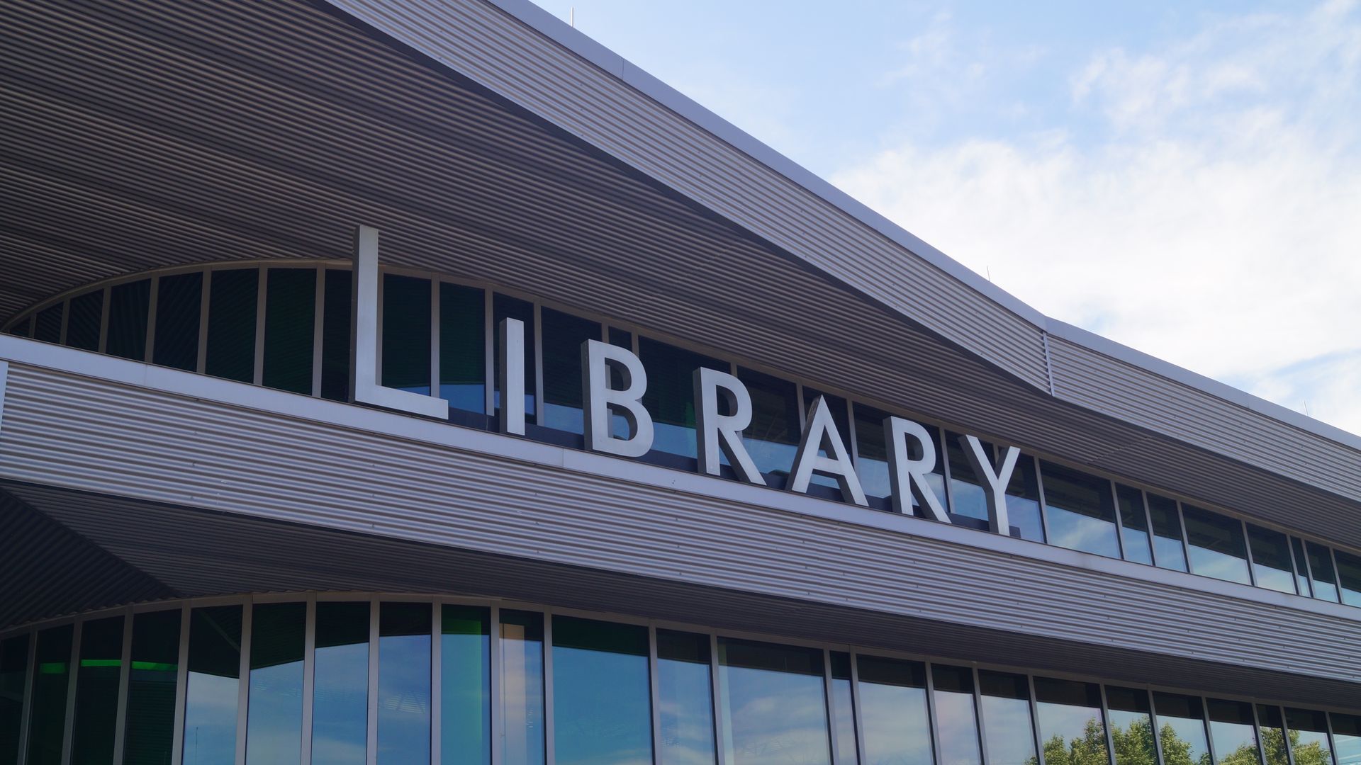 A library with "Library" signage