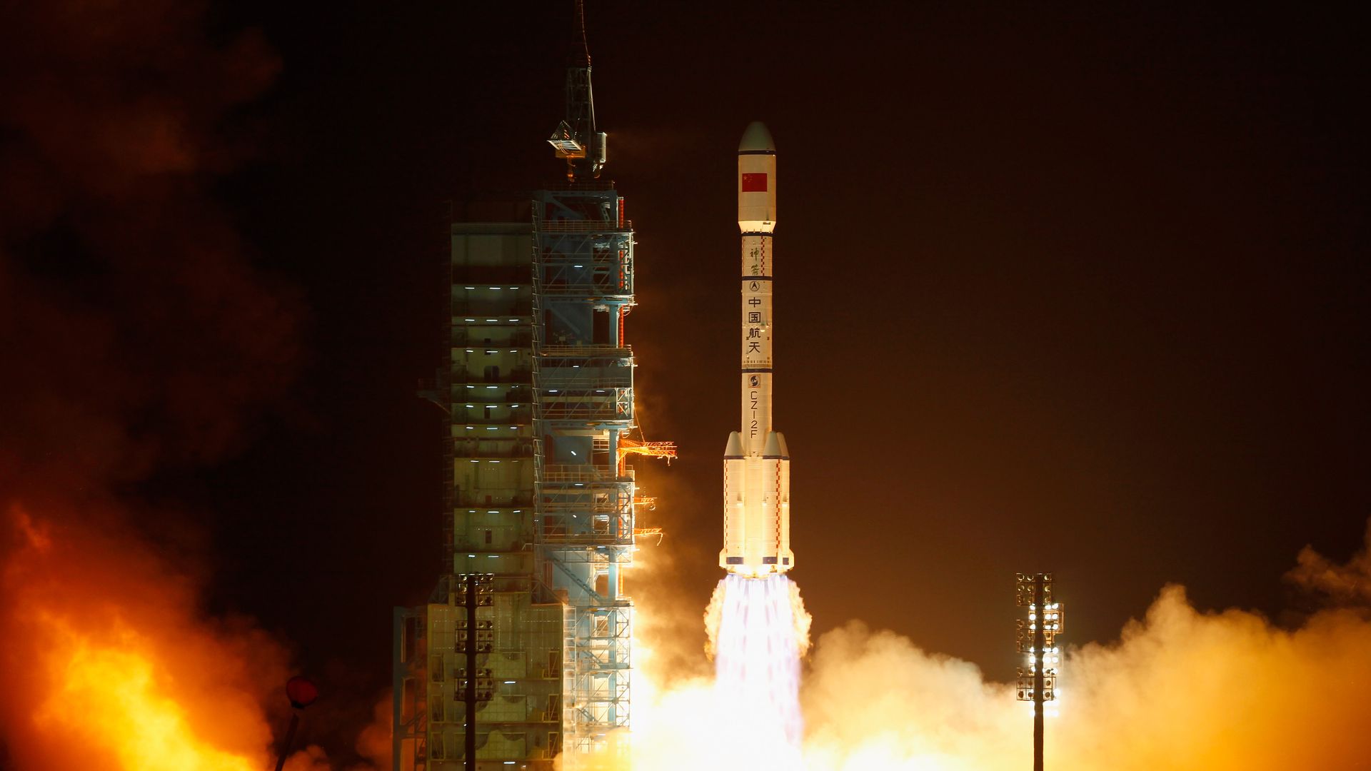 A Long March 2F rocket carrying Tiangong-1 lifts off from the Jiuquan Satellite Launch Center 