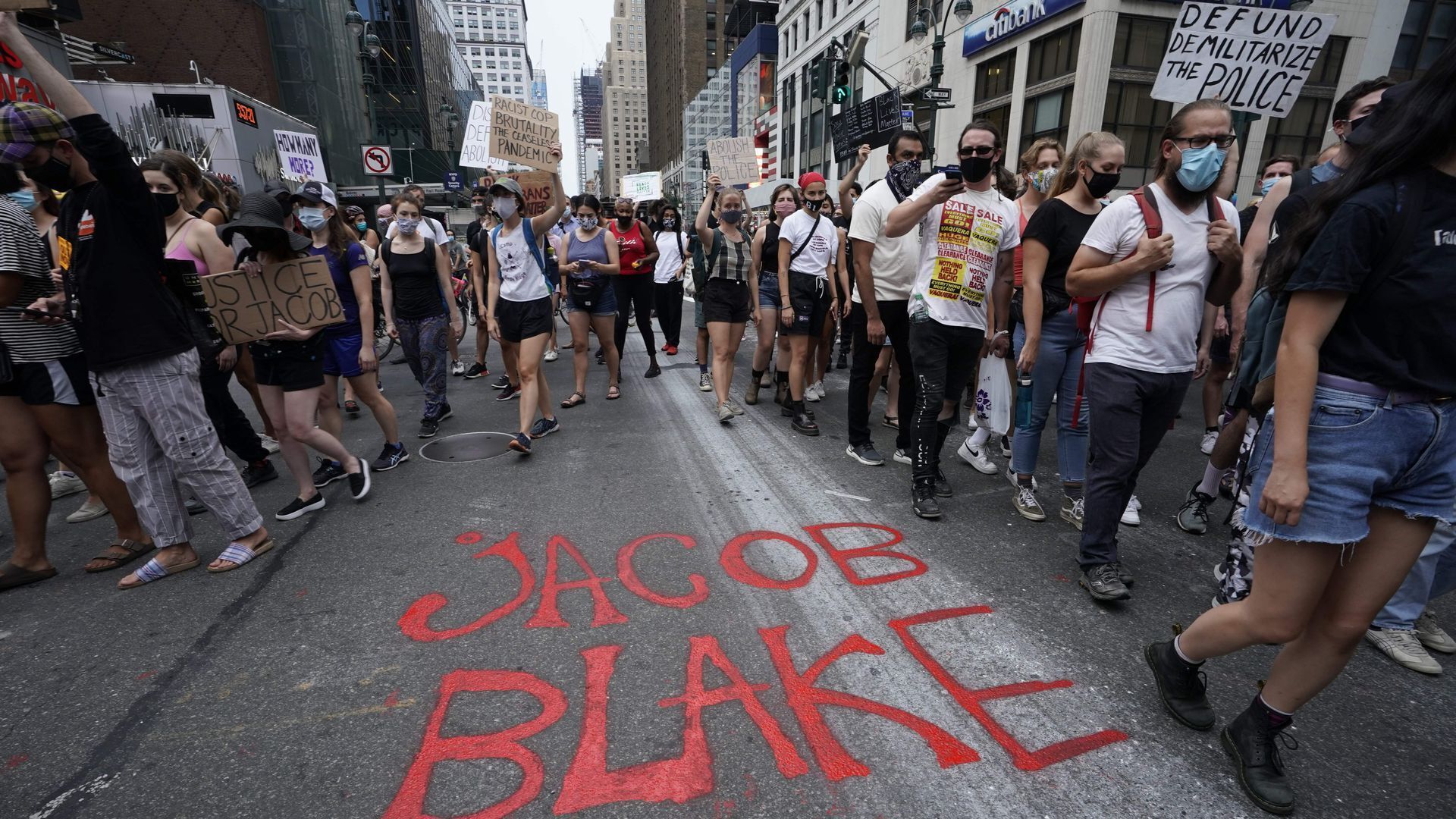 Photo of protesters marching against Jacob Blake's death by police