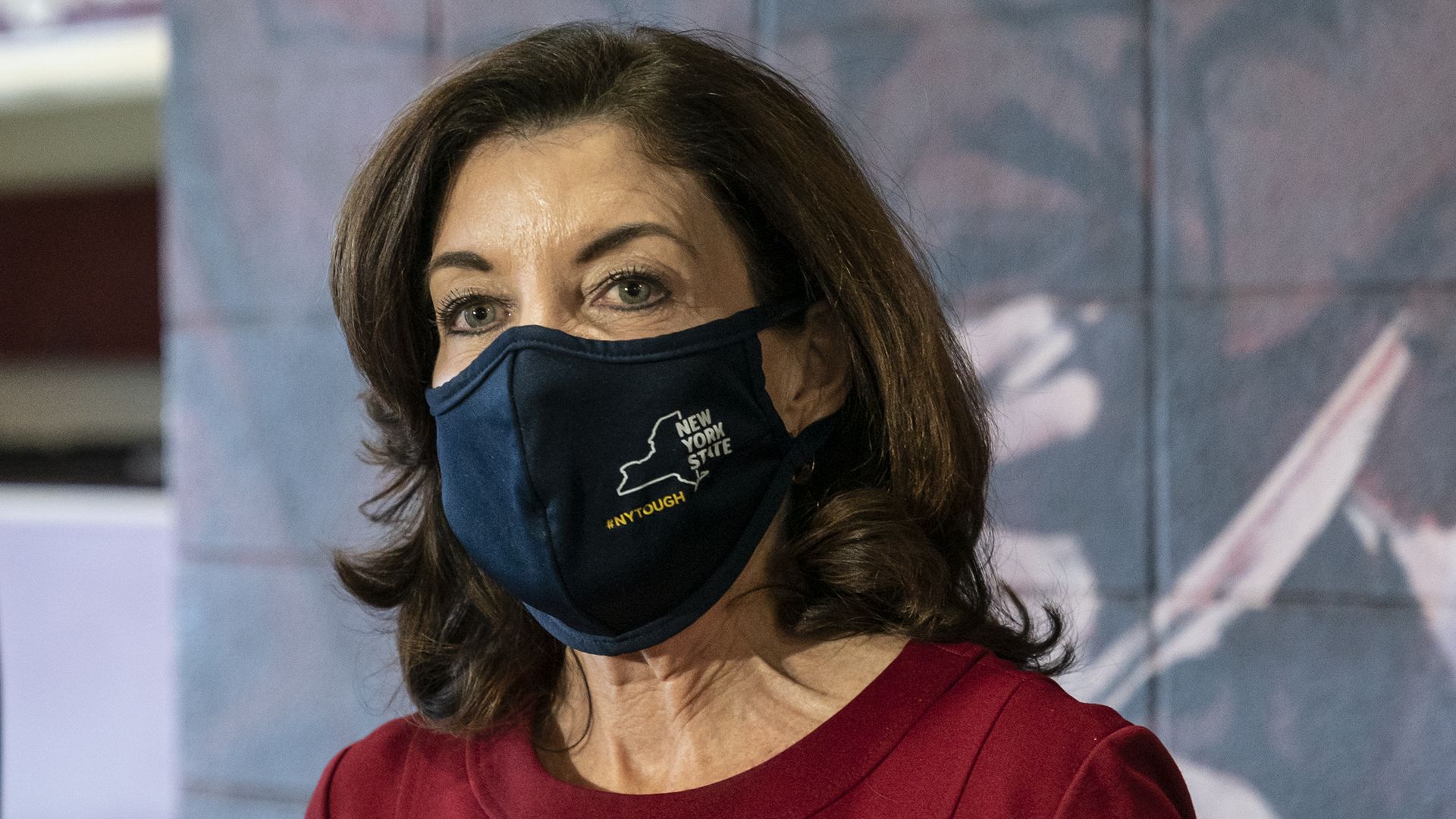 Now-Governor Kathy Hochul visits a state COVID-19 vaccination site in New York City Tuesday, January 19
