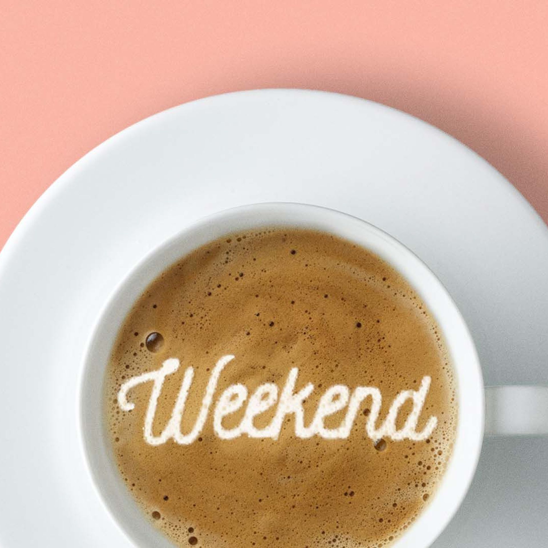 Illustration of a latte with "weekend" written in the foam.