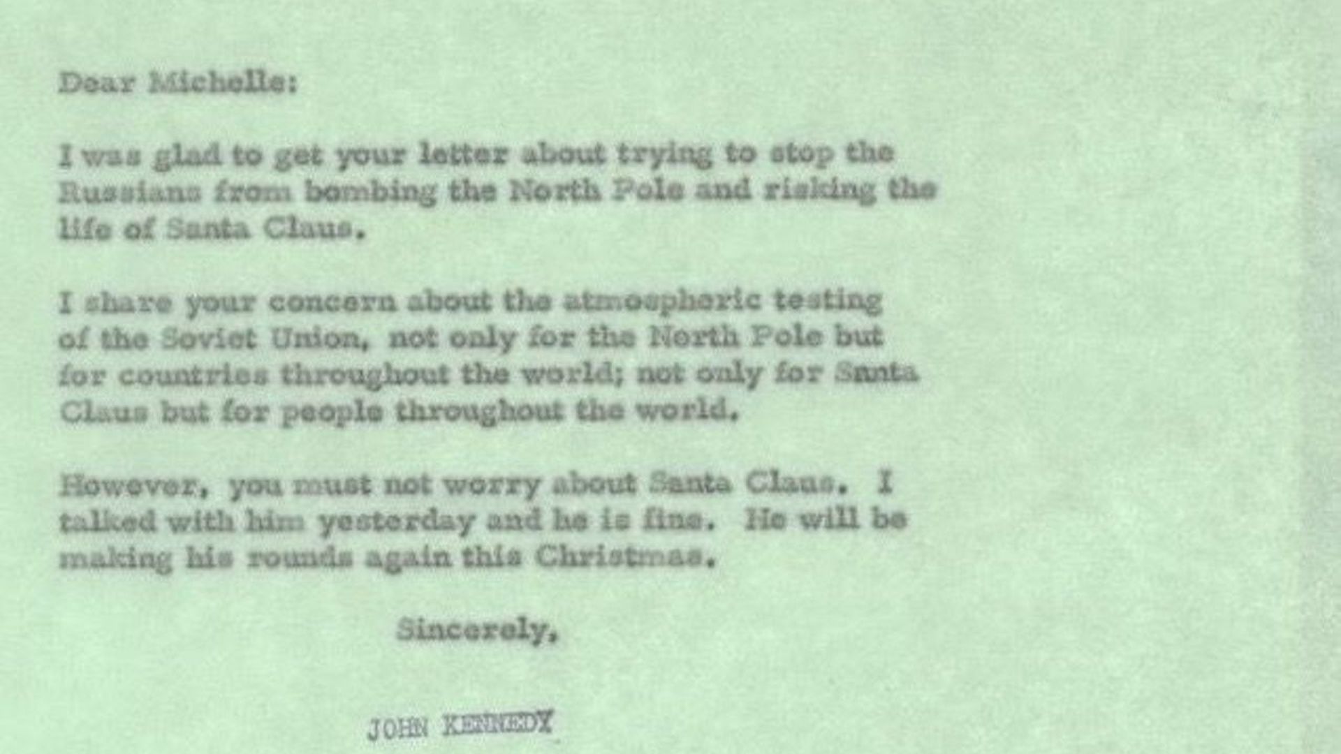 Jfk Reassures Child Fearful For Santa Following Russian Bomb Threat Axios