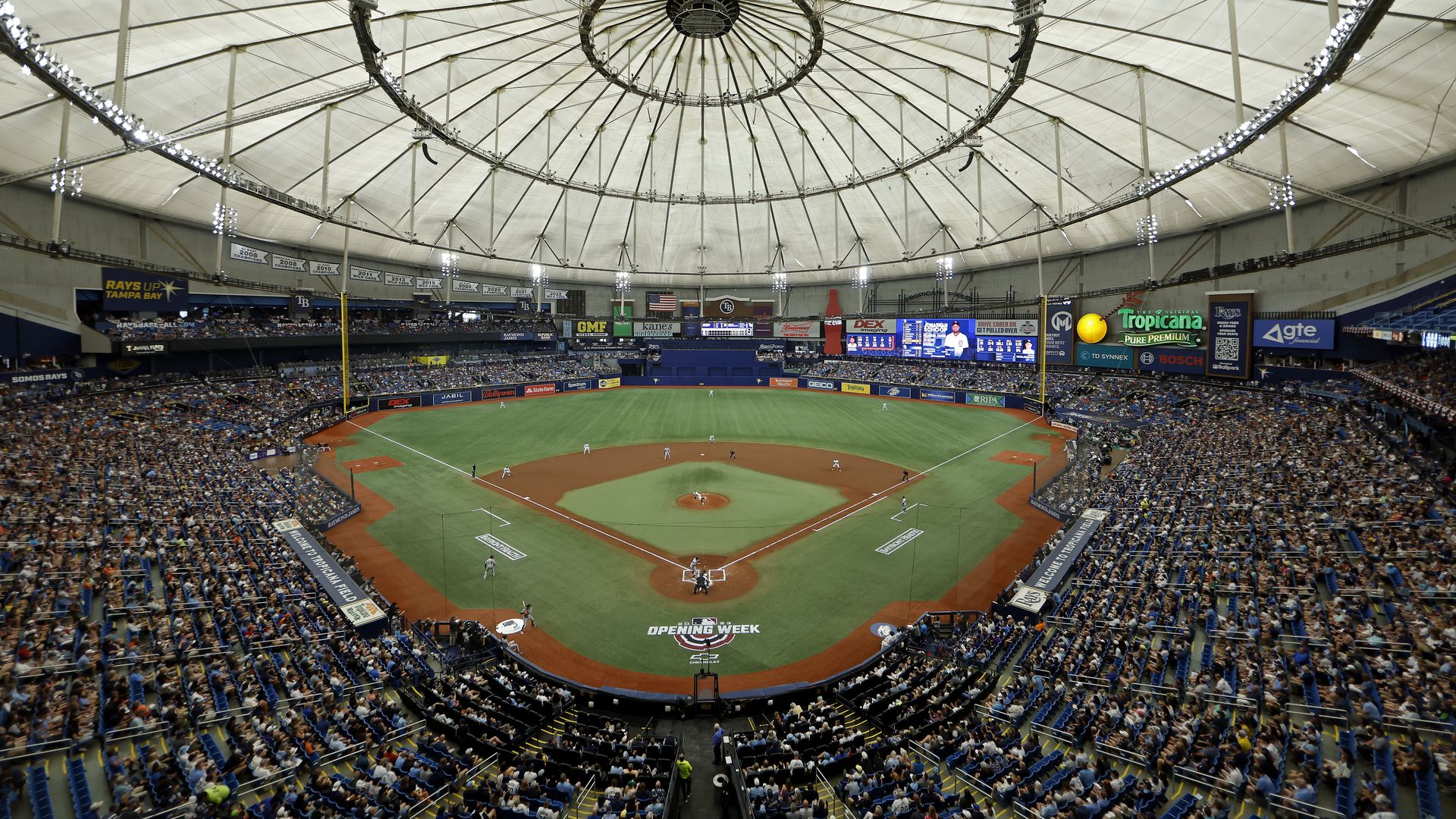 ST PETERSBURG, FLORIDA - MARCH 30: A general view during a game between the Tampa Bay Rays and the Detroit Tigers on Opening Day at Tropicana Field on March 30, 2023 in St Petersburg, Florida. 