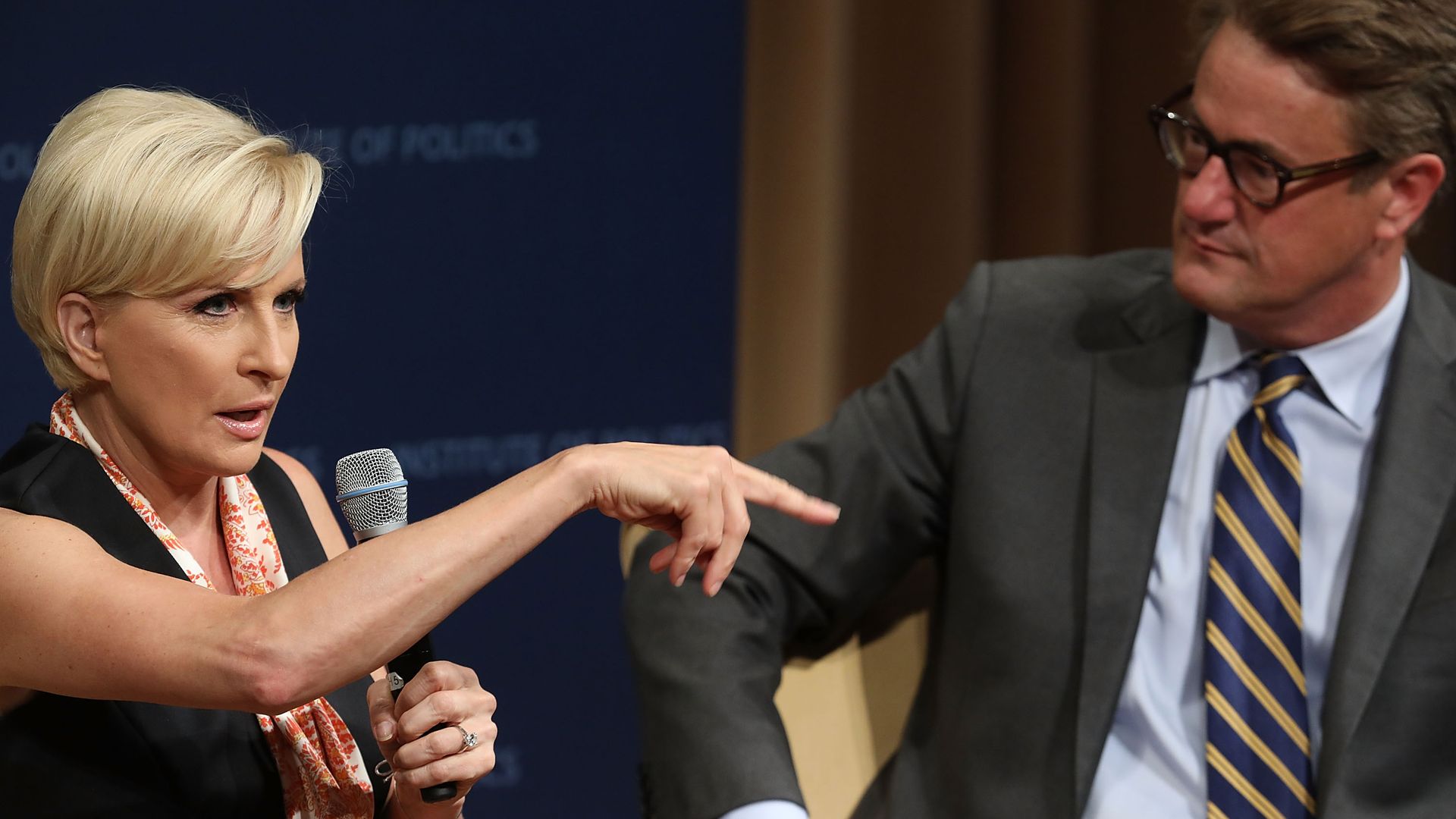 Mika Brzezinski speaking with Joe Scarborough at the National Archives last July. 