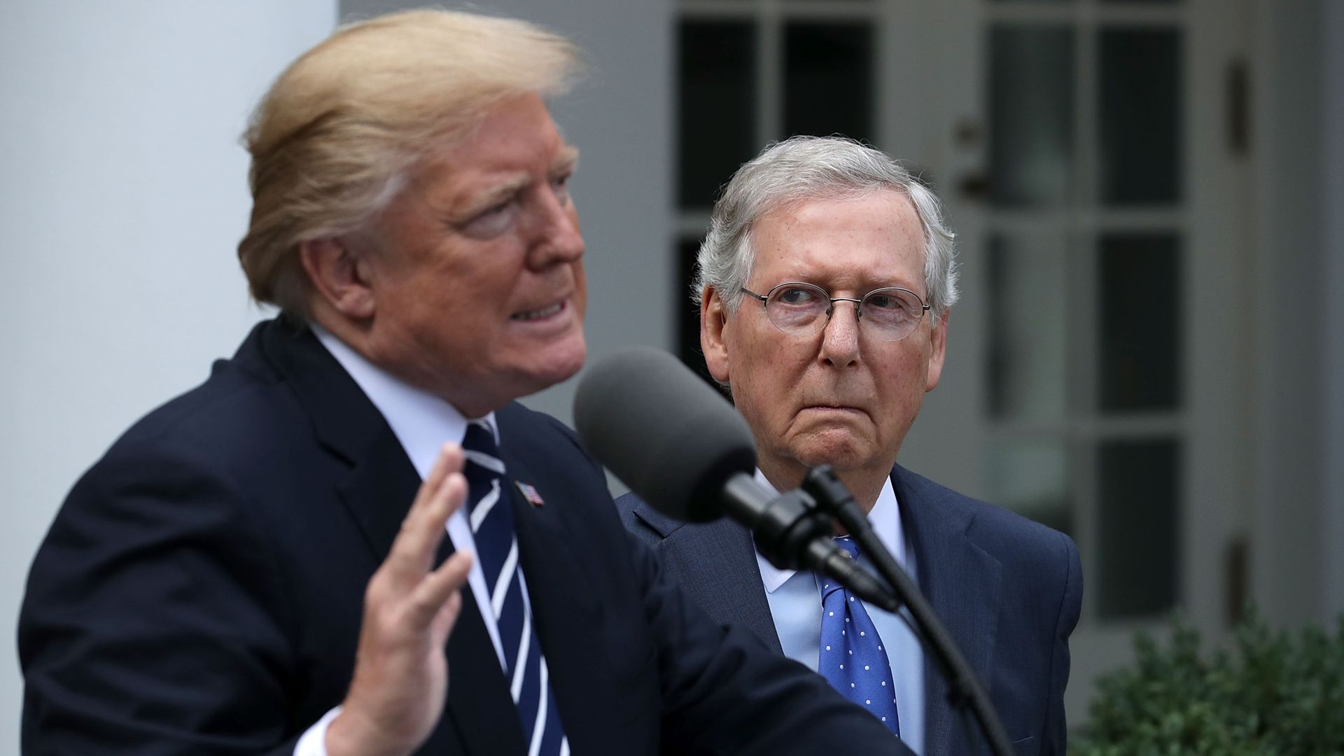  Then-President Trump Sen. Mitch McConnell  at the White House October 16, 2017 in Washington, DC.