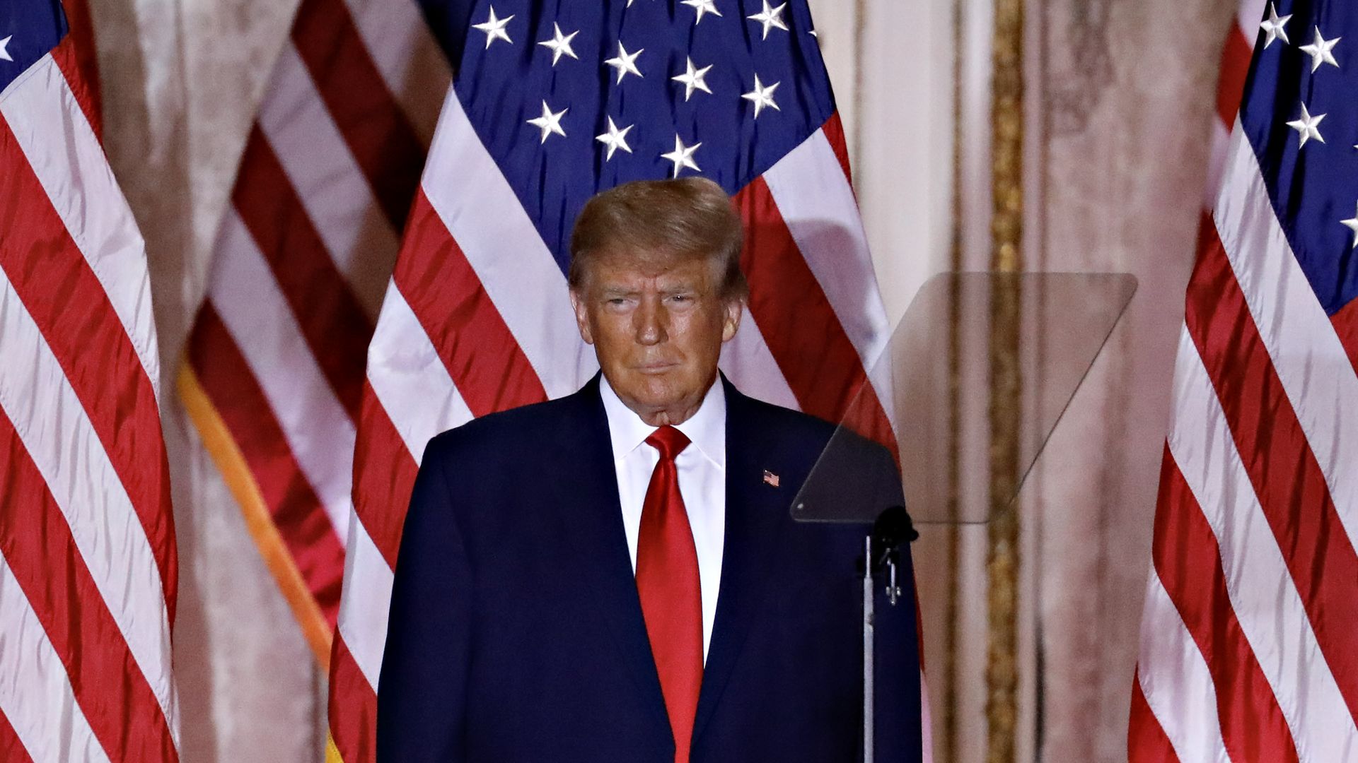 Former US President Donald Trump arrives to speak at the Mar-a-Lago Club in Palm Beach, Florida, US, on Tuesday, Nov. 15, 2022.