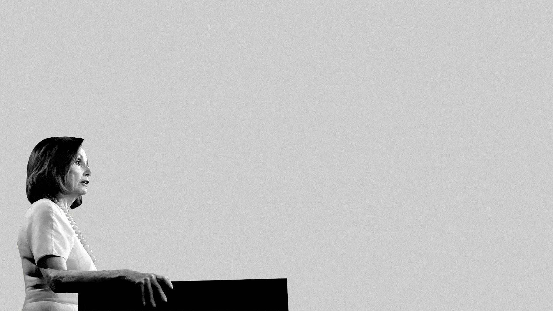 Animated illustration of Nancy Pelosi speaking with Mitch McConnell's likeness being thrown as if a speech bubble.