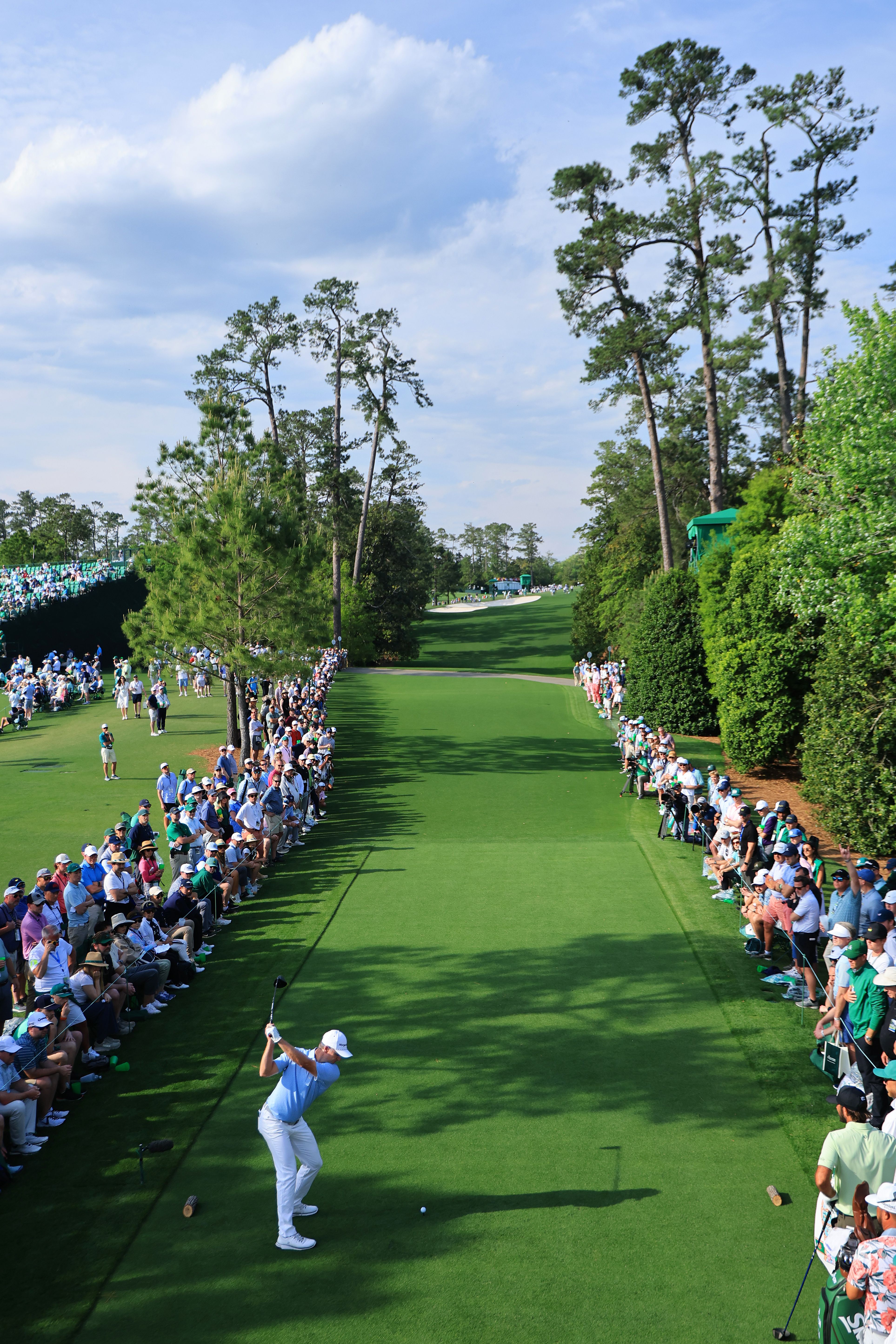 Justin Rose tees off on the 18th hole during the first round of The Masters yesterday.