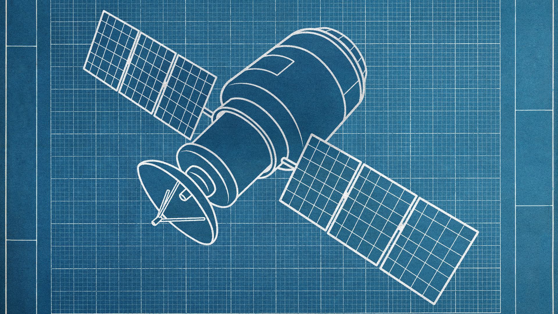 Illustration of a blueprint of a satellite 