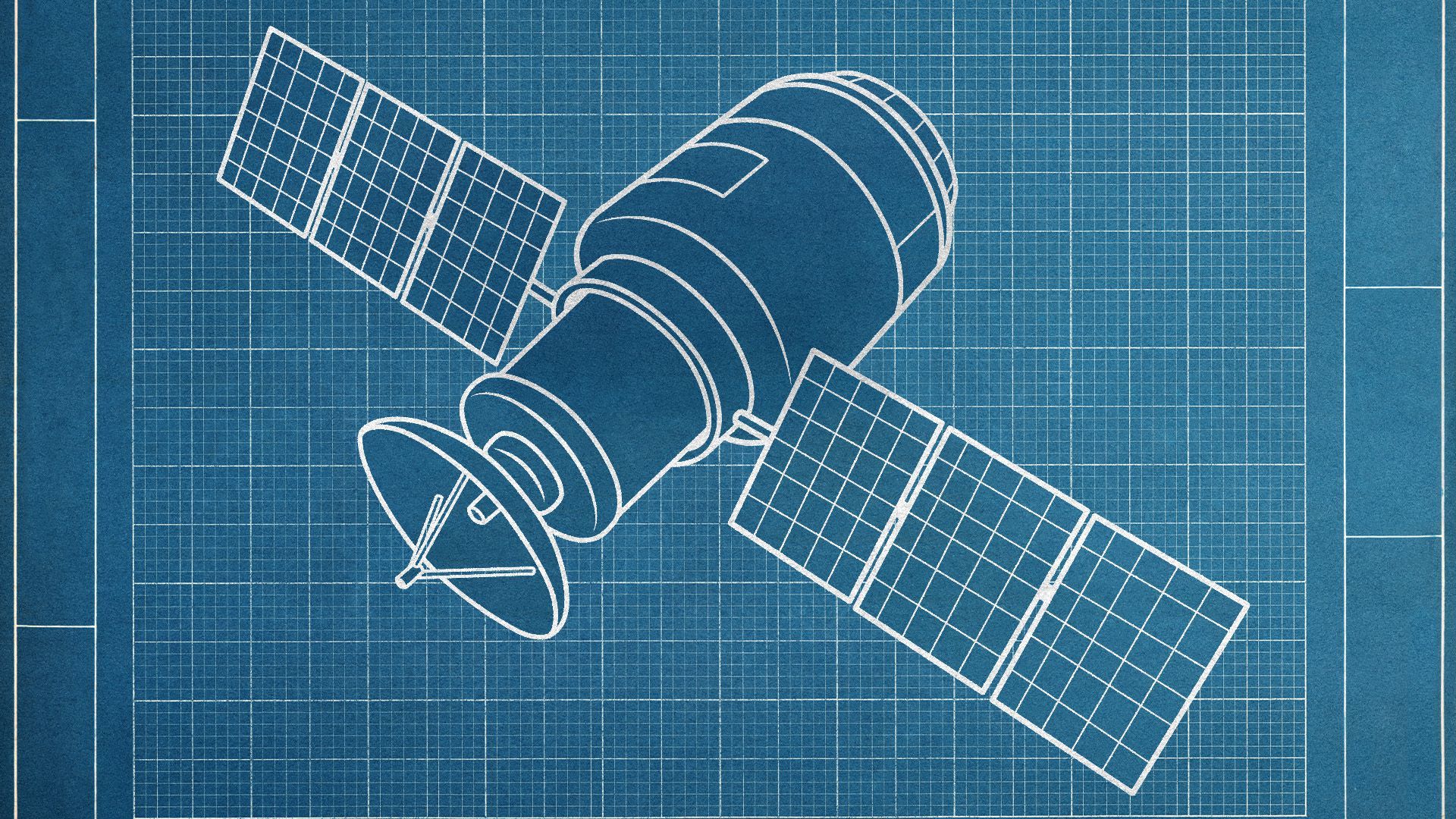Illustration of a blueprint of a satellite