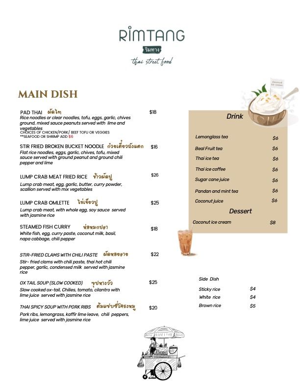 Sample Thai menu