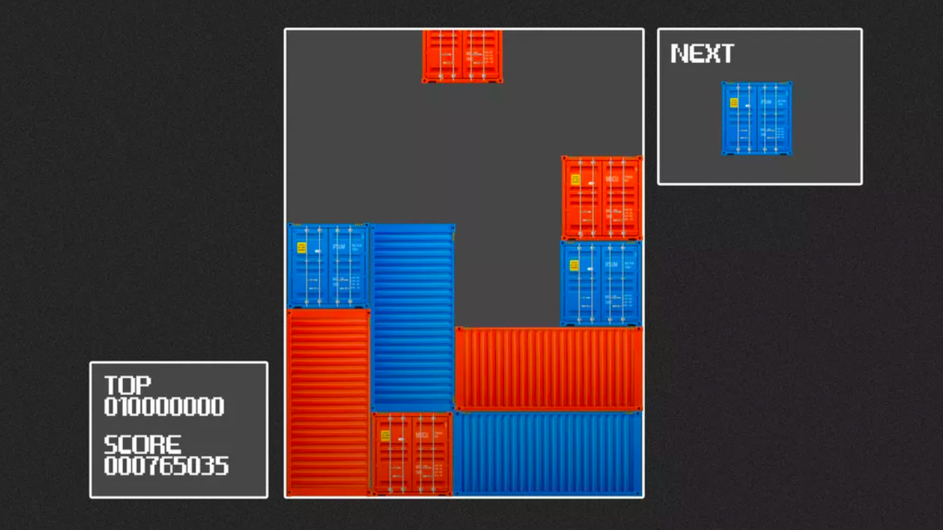 In this illustration, different colored shipping containers are played like a Tetris game.