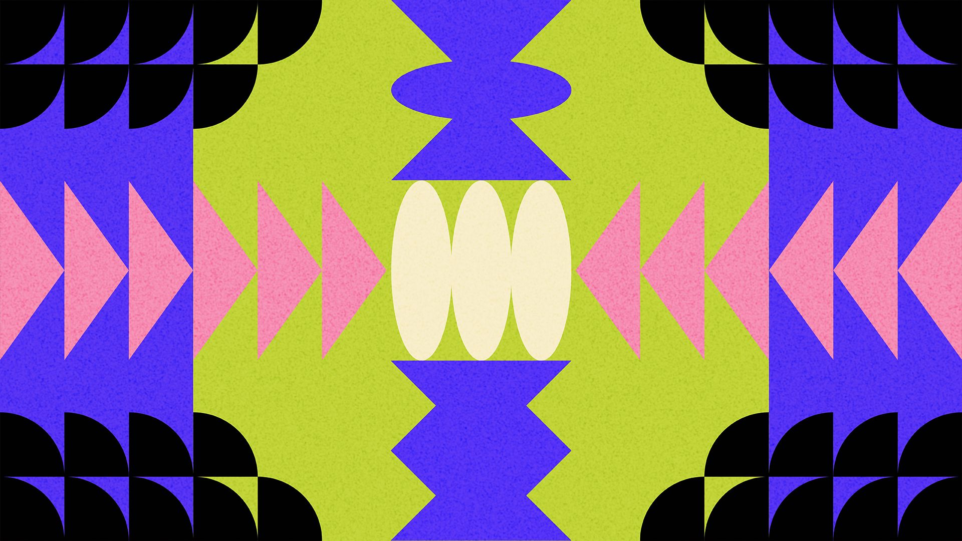 Illustration of an abstract geometric pattern with arrows on the left and right pointing toward the center.