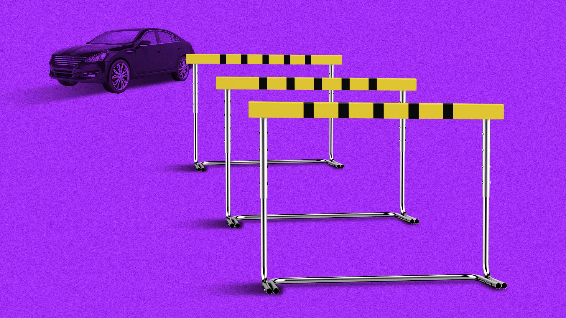 Illustration of car facing three hurdles