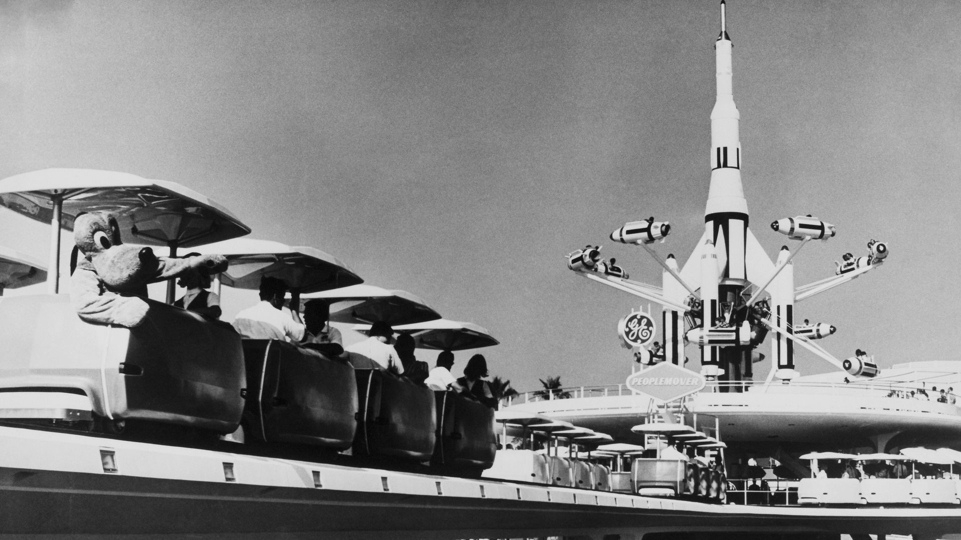 An archival photo of Disneyland's Tomorrowland theme park