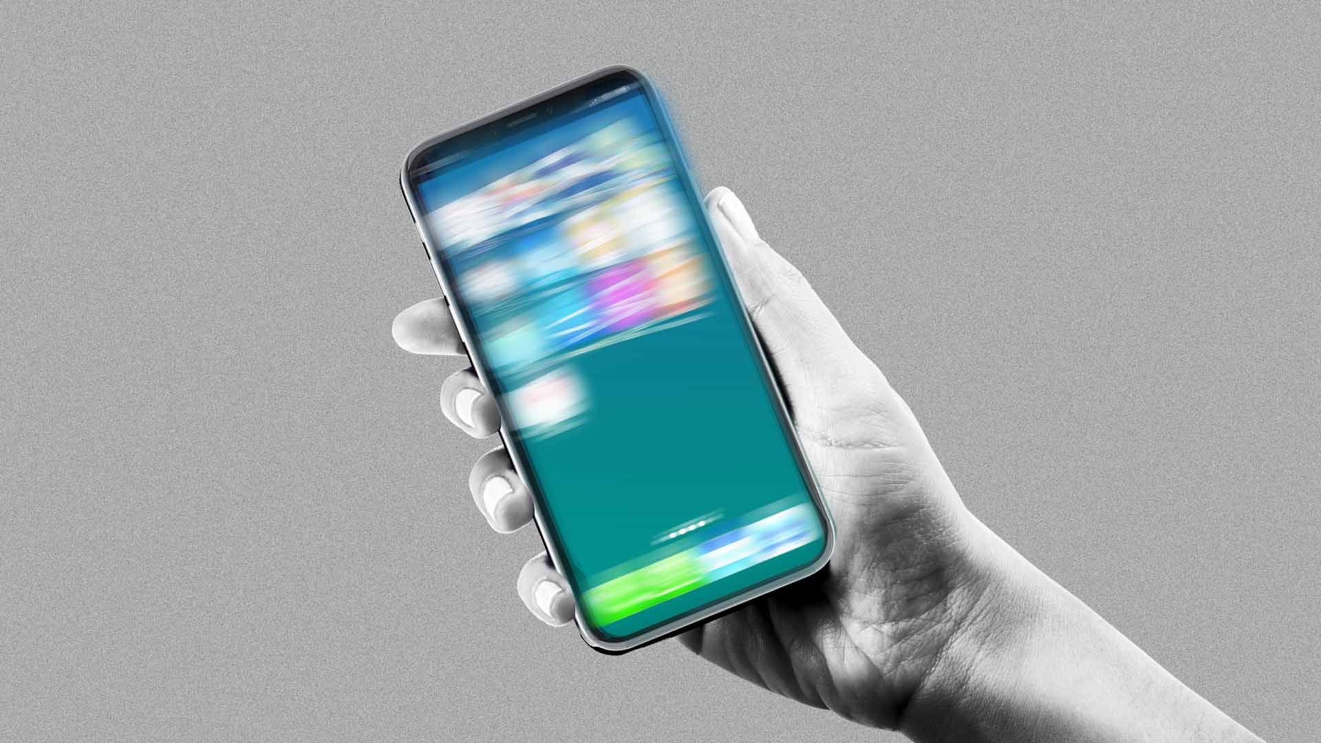 In this illustration, a phone screen is shown to be blurred while someone holds it