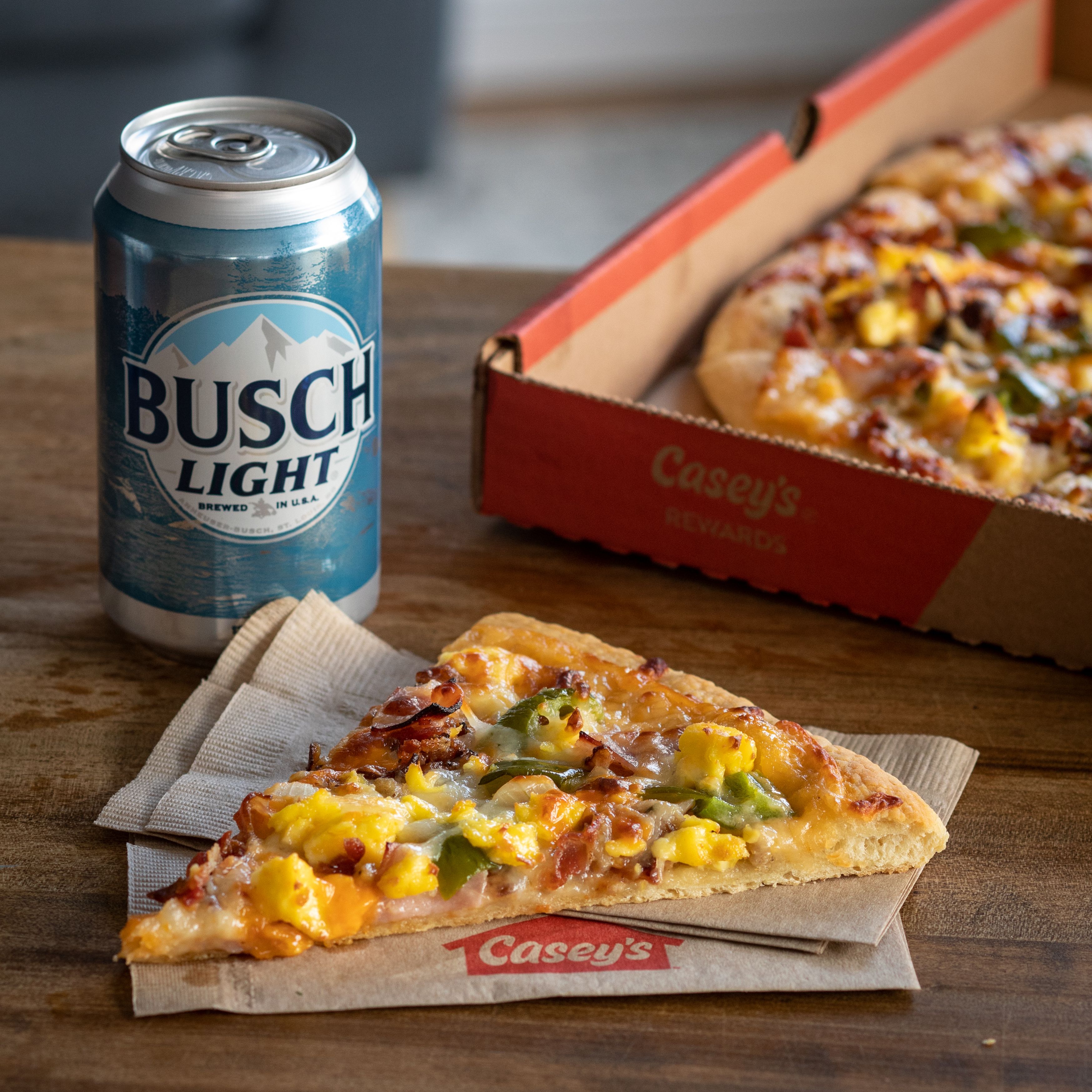 Match Made In Iowa Heaven Casey s Launches Busch Light Breakfast Pizza 