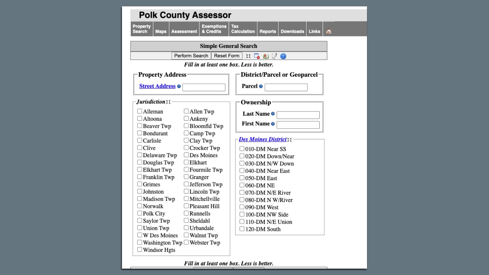 A screenshot of the Polk County Assessor's page.