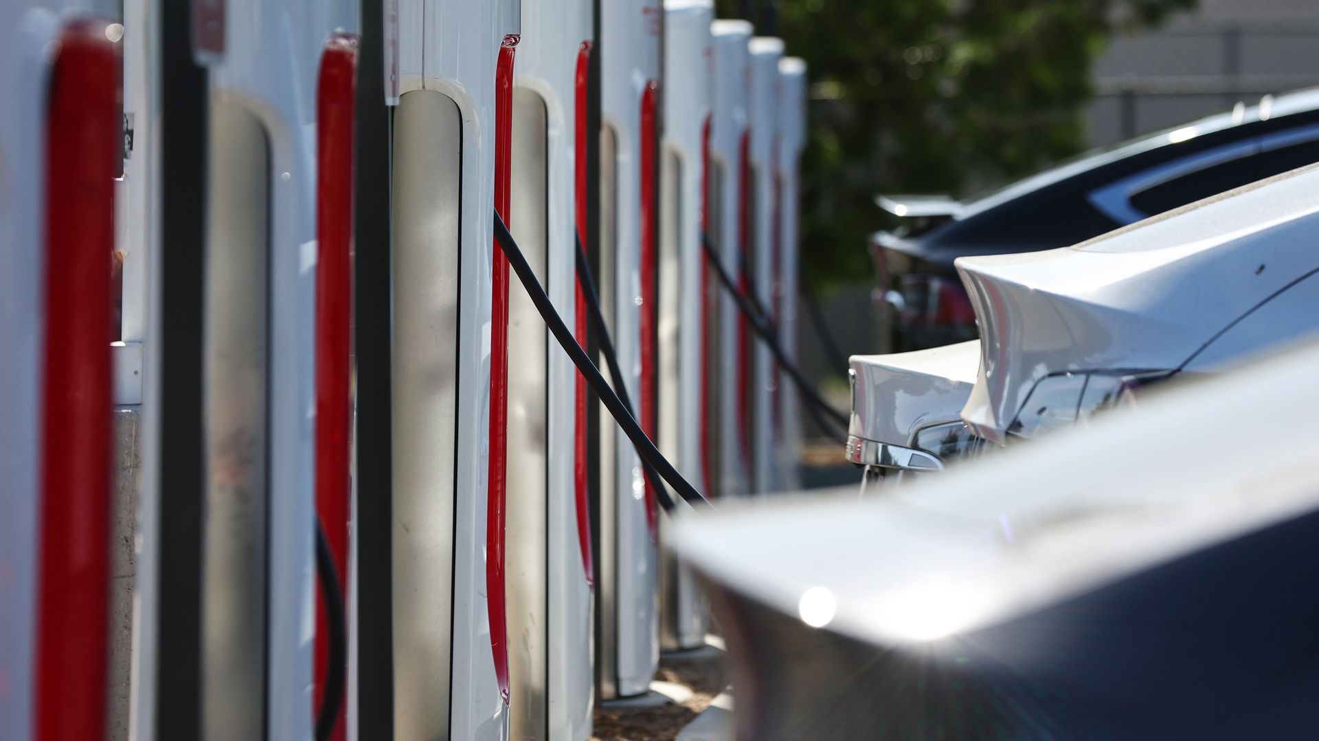 An image of electric vehicles charging