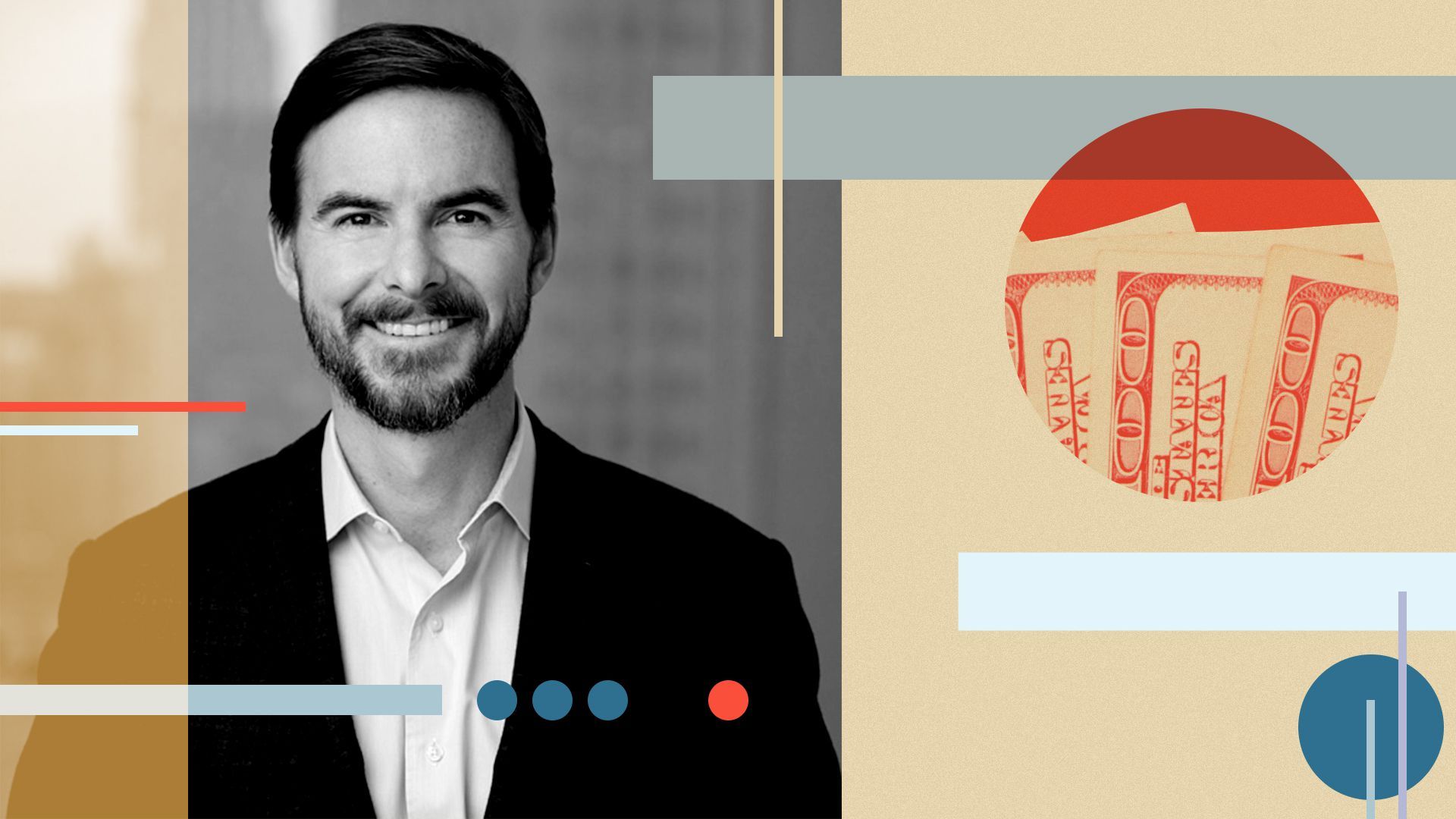 Photo illustration of Rob Vorhoff and abstract shapes. 