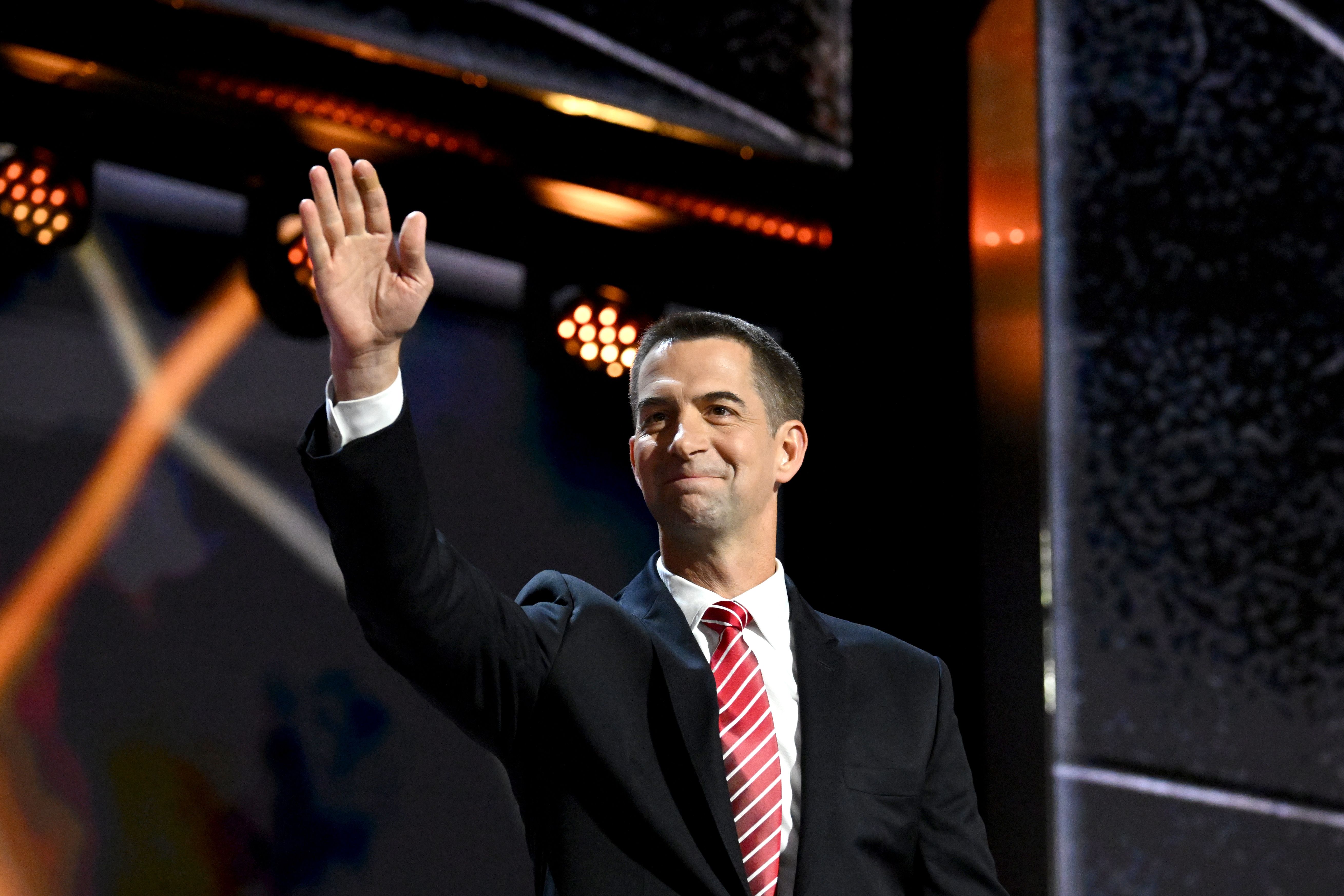 Senator Tom Cotton, a Republican from Arkansas, during the Republican National Convention (RNC) at the Fiserv Forum in Milwaukee, Wisconsin, US, on Tuesday, July 16, 2024.
