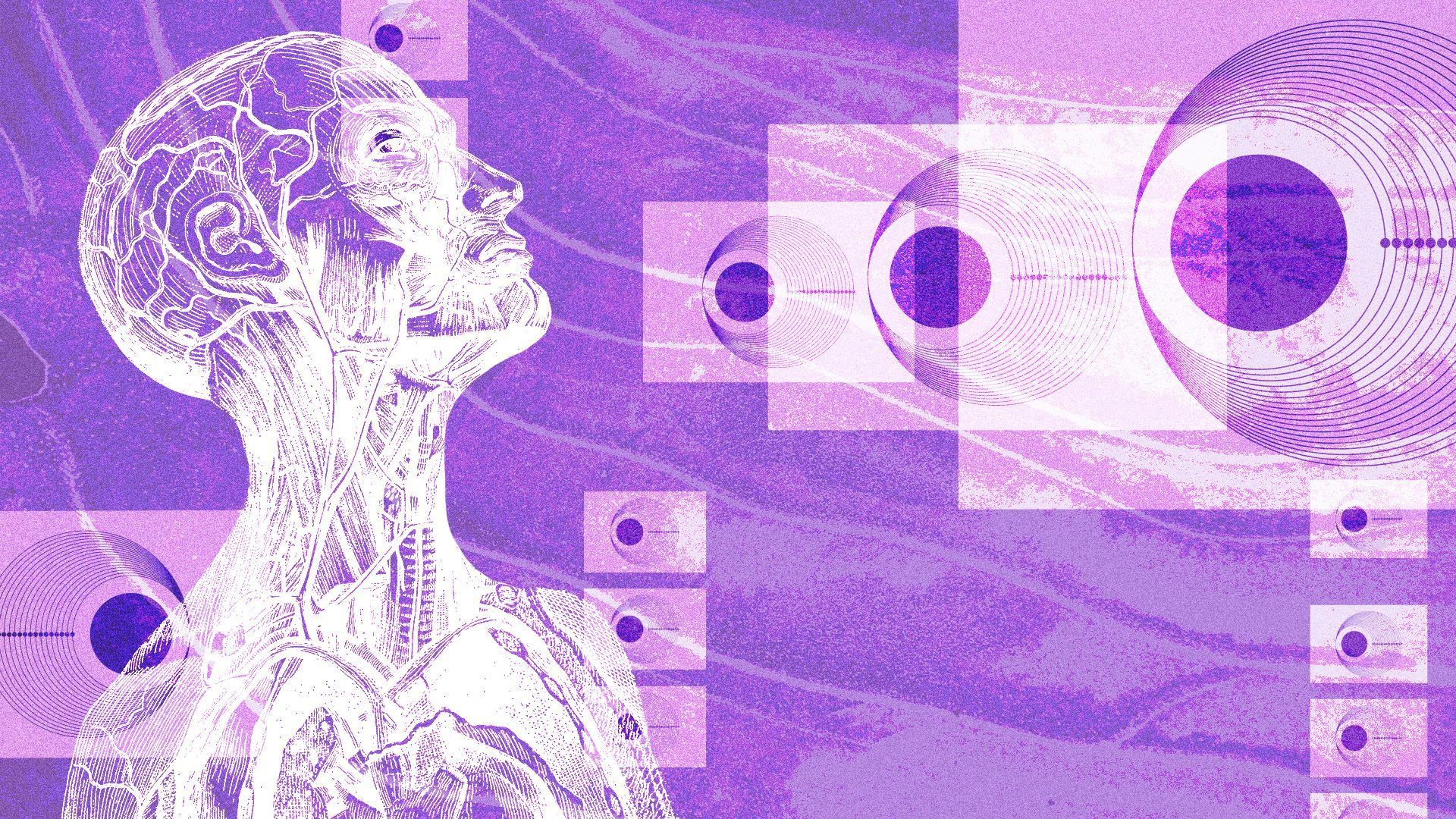 Illustration of an abstract collage of medical and mathematical diagrams.