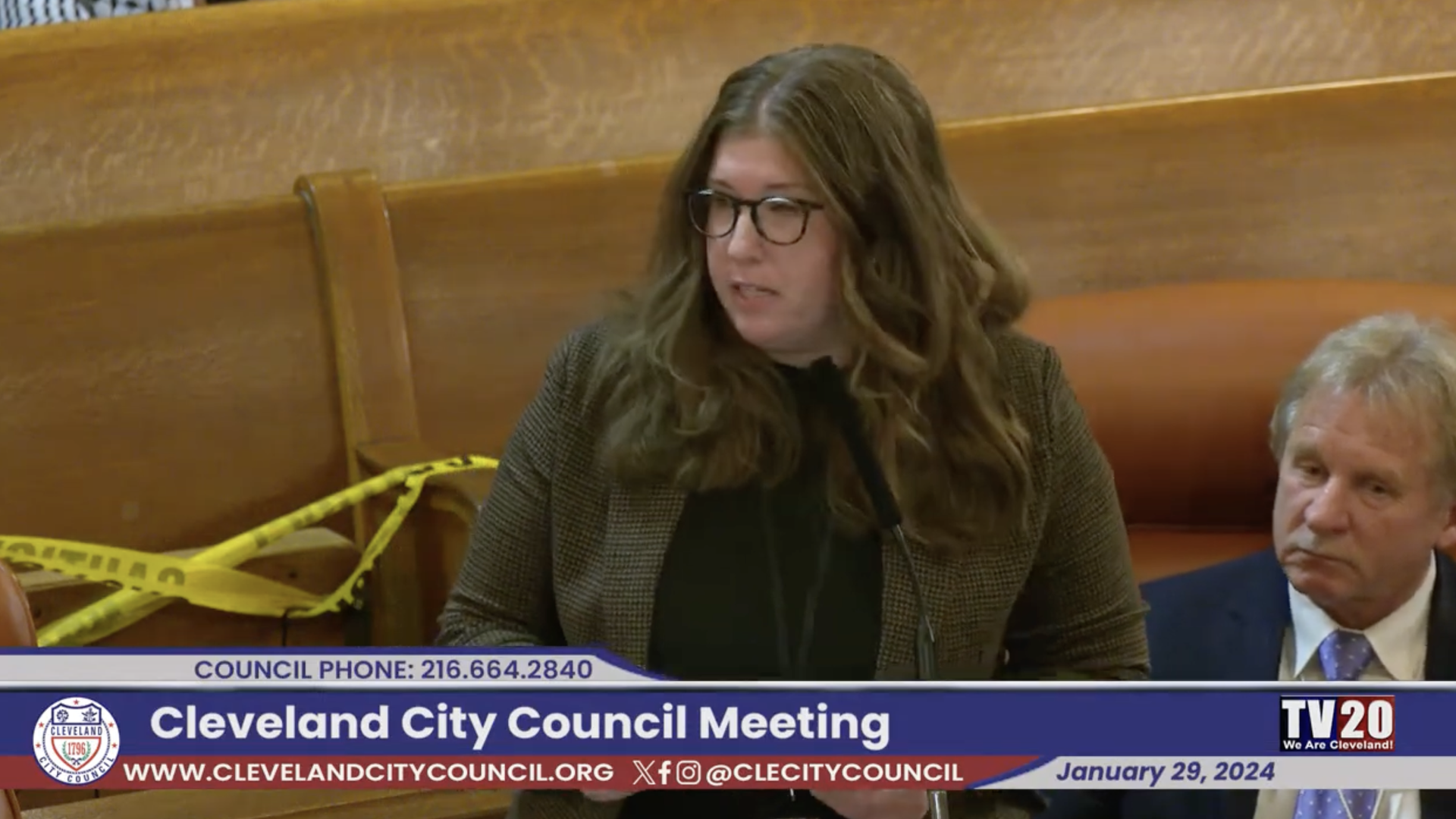Cleveland council woman Rebecca Maurer speaks in the council chambers. 