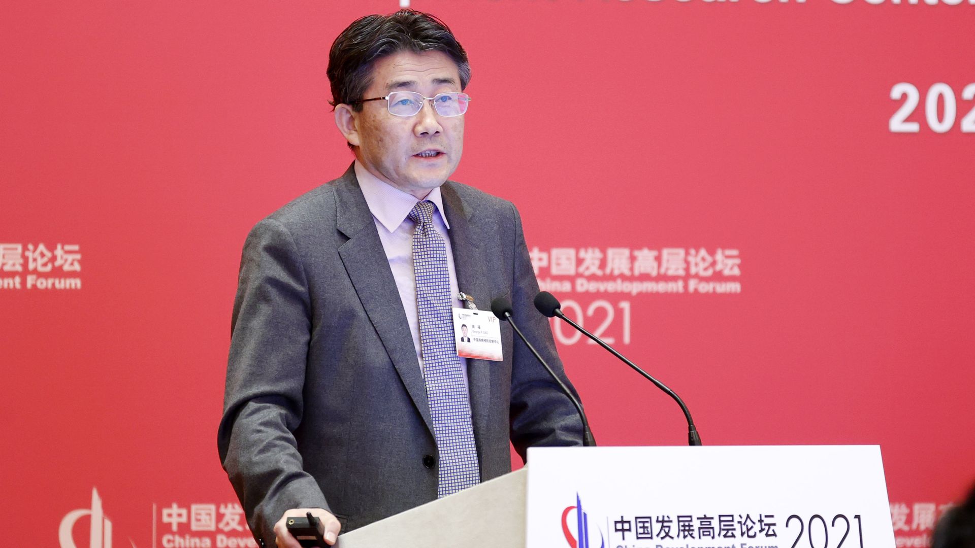  Gao Fu, director of the Chinese Center for Disease Control and Prevention, speaks during the 2021 China Development Forum at Diaoyutai State Guesthouse on March 20, 2021 in Beijing, China