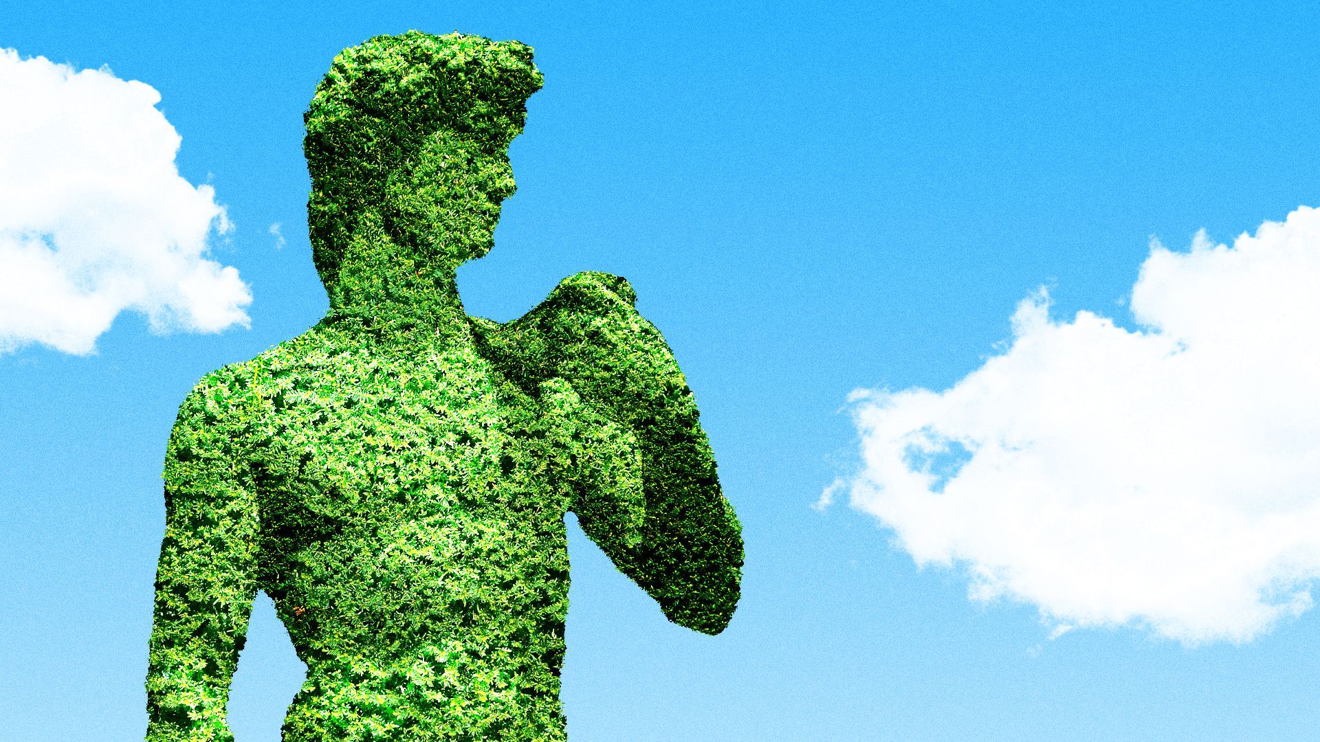 Illustration of Michelangelo's David as a topiary sculpture.