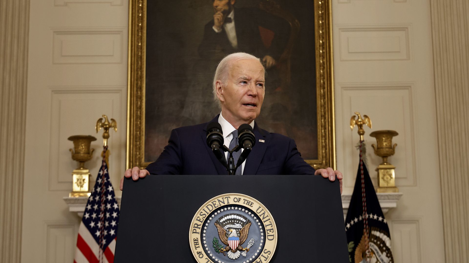U.S. President Joe Biden announces a proposed ceasefire between Israel and Hamas in Gaza while delivering remarks in the State Dining Room at the White House on May 31, 2024 in Washington, DC.