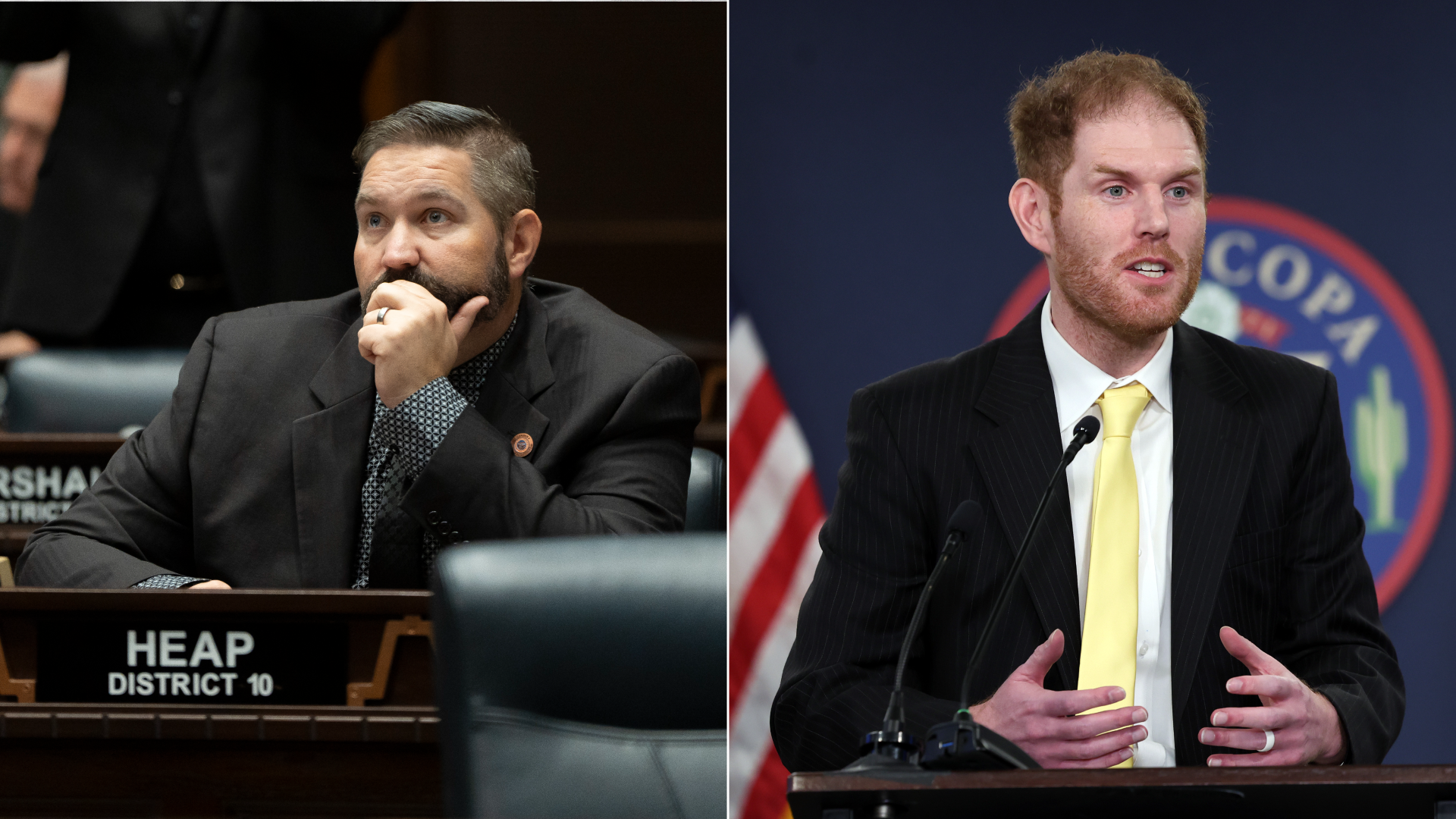 Side by side photos of two men.