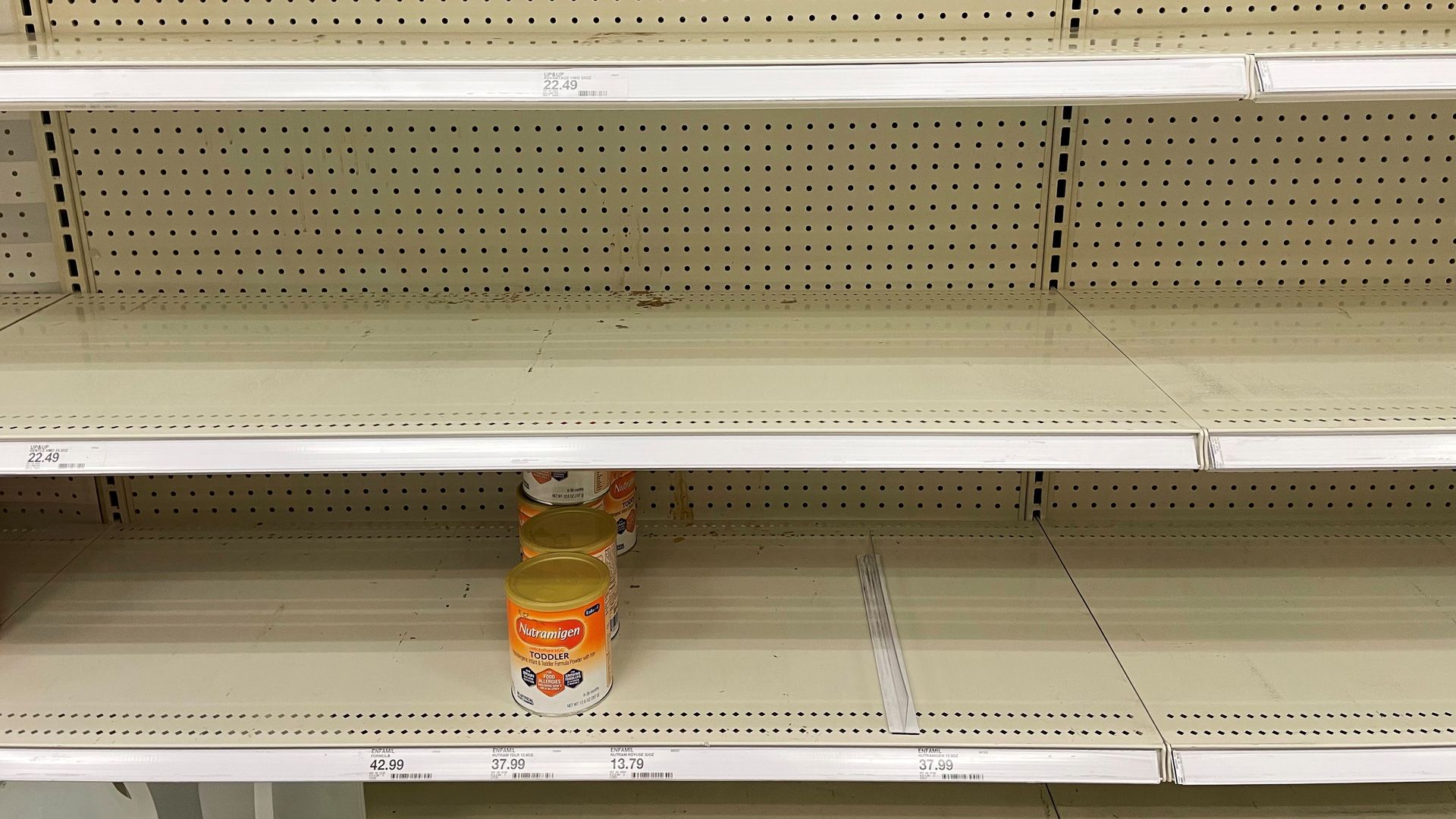 shelves of baby formula at a store in Virginia, the United States.