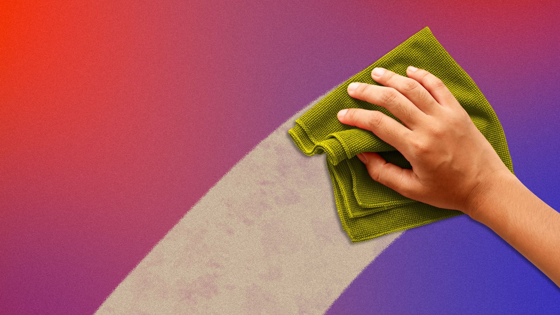 Illustration of a hand wiping away a wall of red and blue.