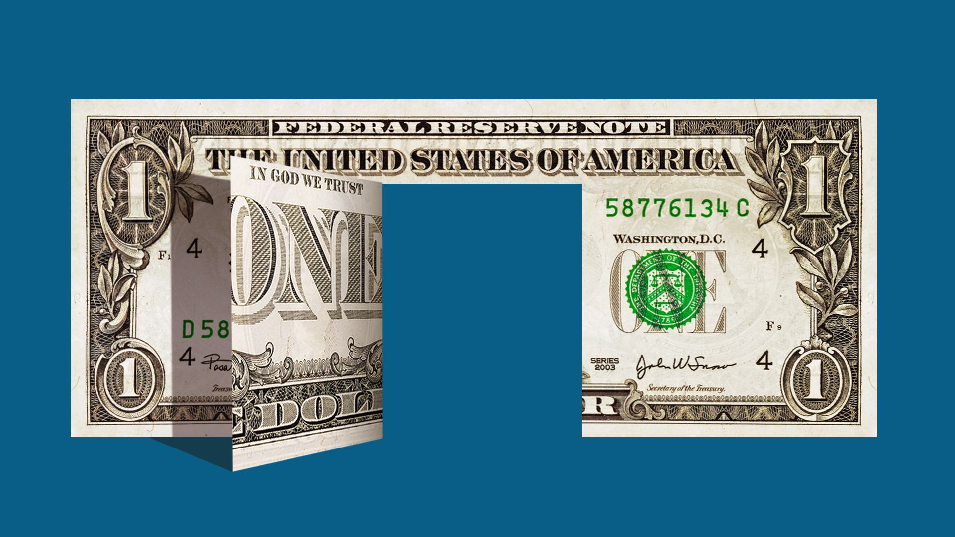 Illustration of a dollar bill with an open door cut out of the center