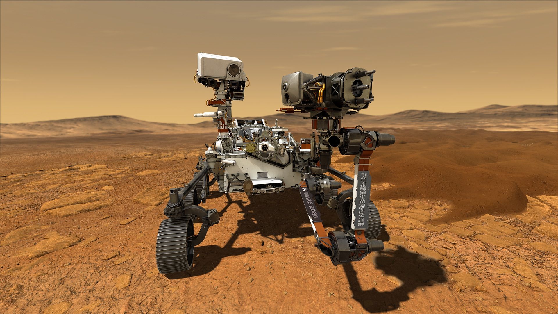 Artist's illustration of the Perseverance rover on Mars