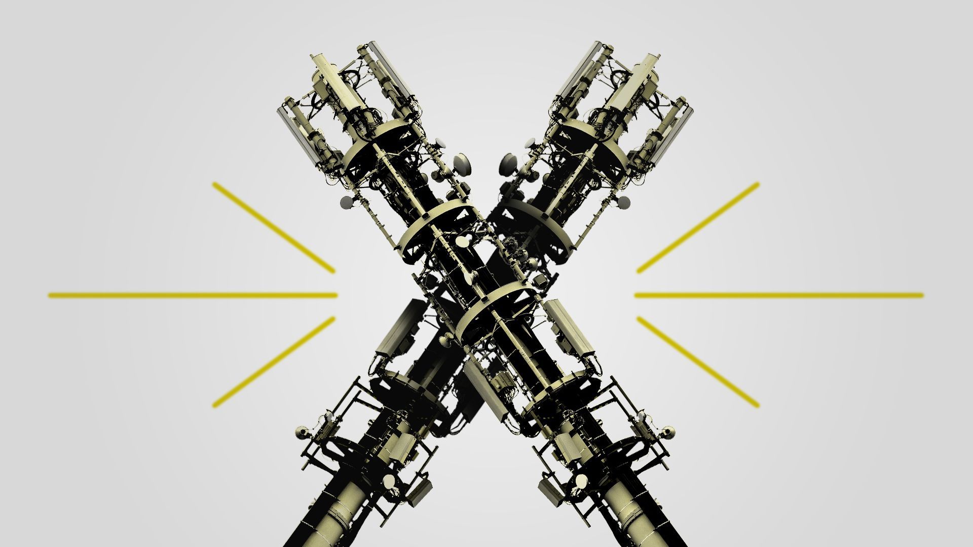 Illustration of two 5G towers crossing each other to form an X