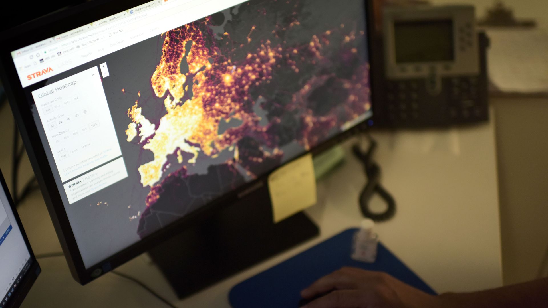 A heat map of fitness use in Europe highlighted on a computer screen.