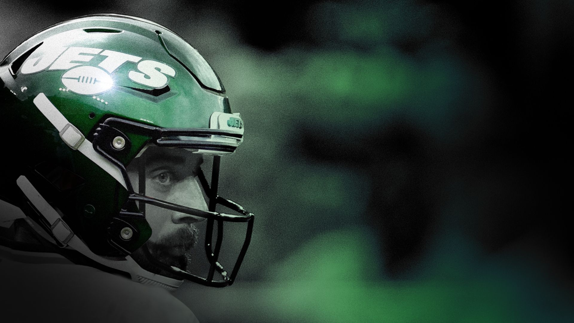 Photo Illustration of Aaron Rogers wearing a Jets helmet