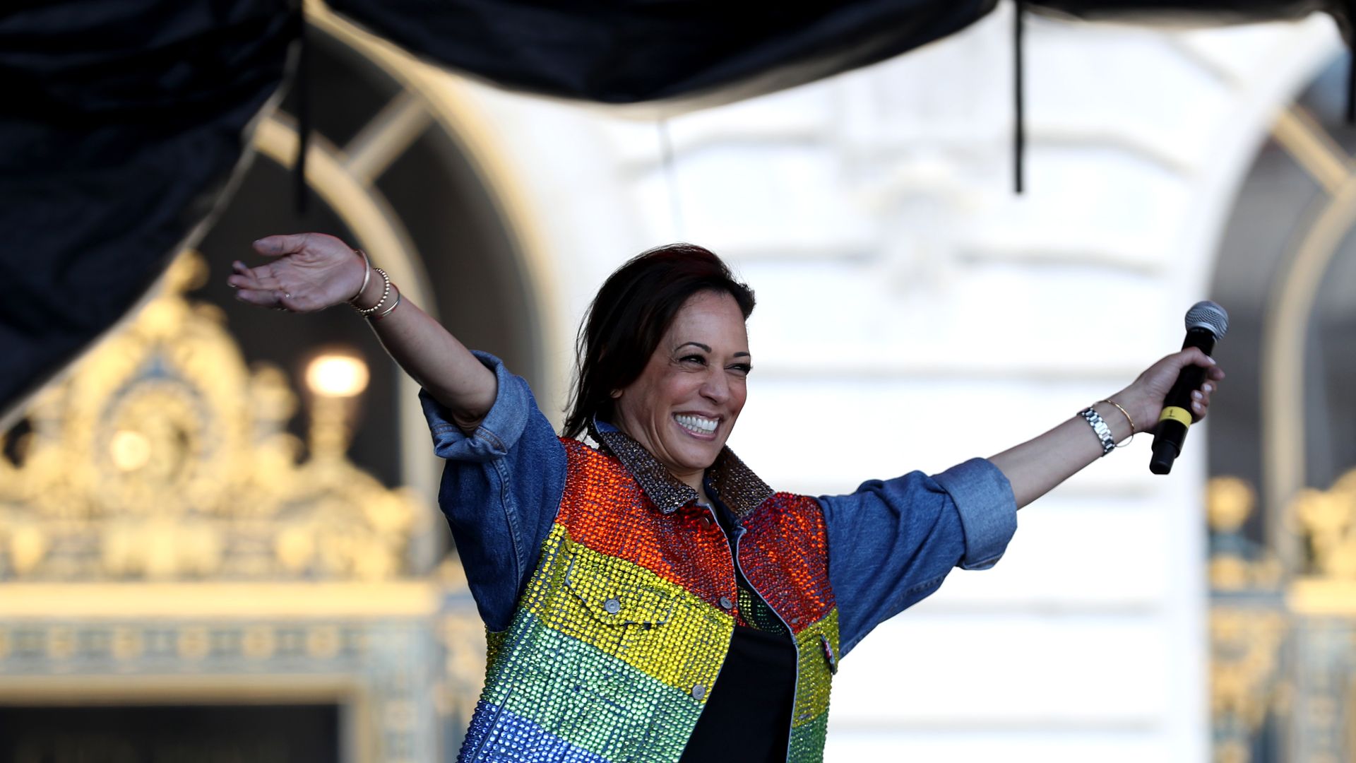 Democratic presidential candidate U.S. Sen. Kamala Harris (D-CA) speaks during the SF Pride Parade on June 30, 2019 in San Francisco, California.